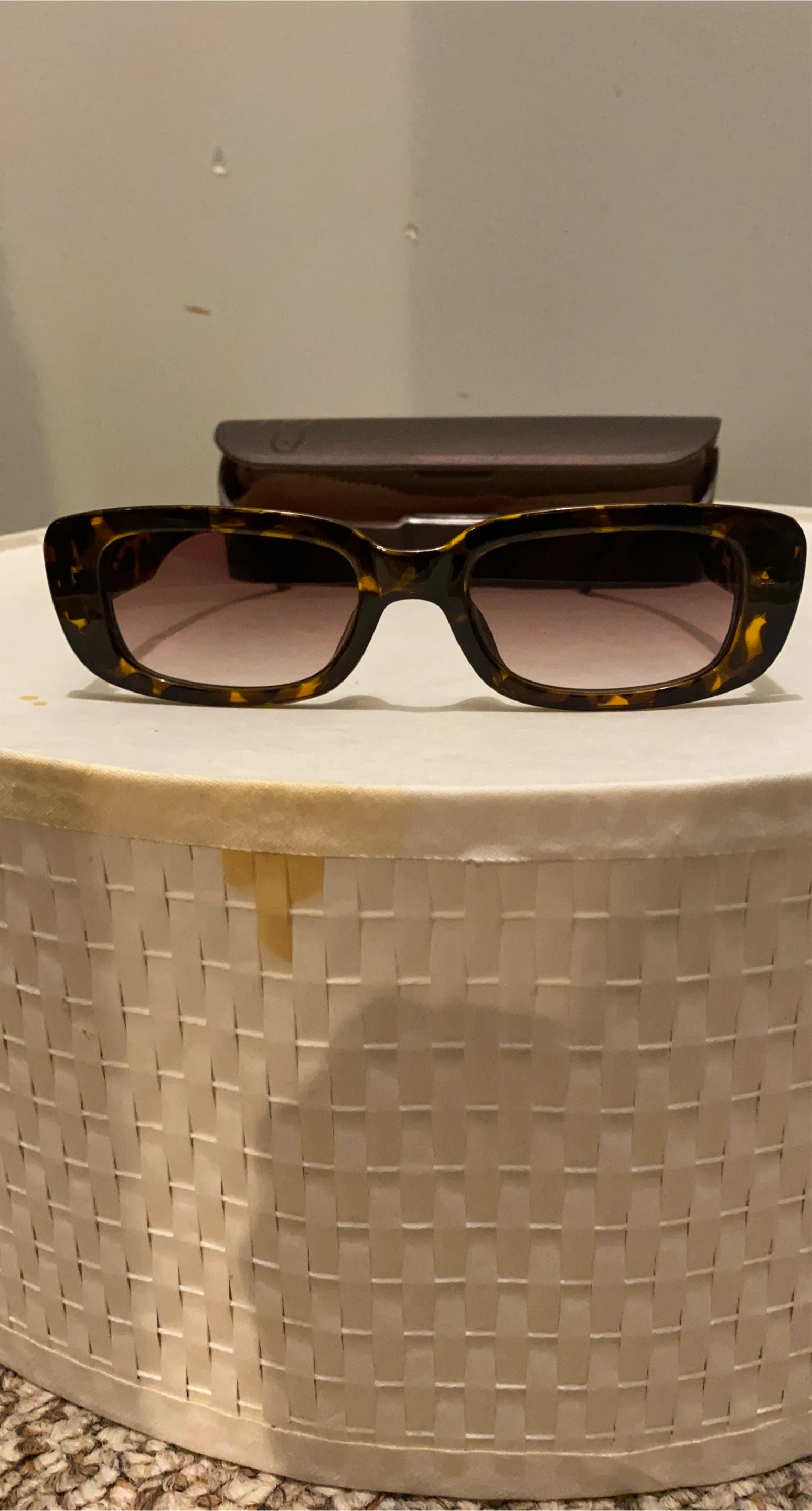 Tortoiseshell Rectangular Sunglasses with Case