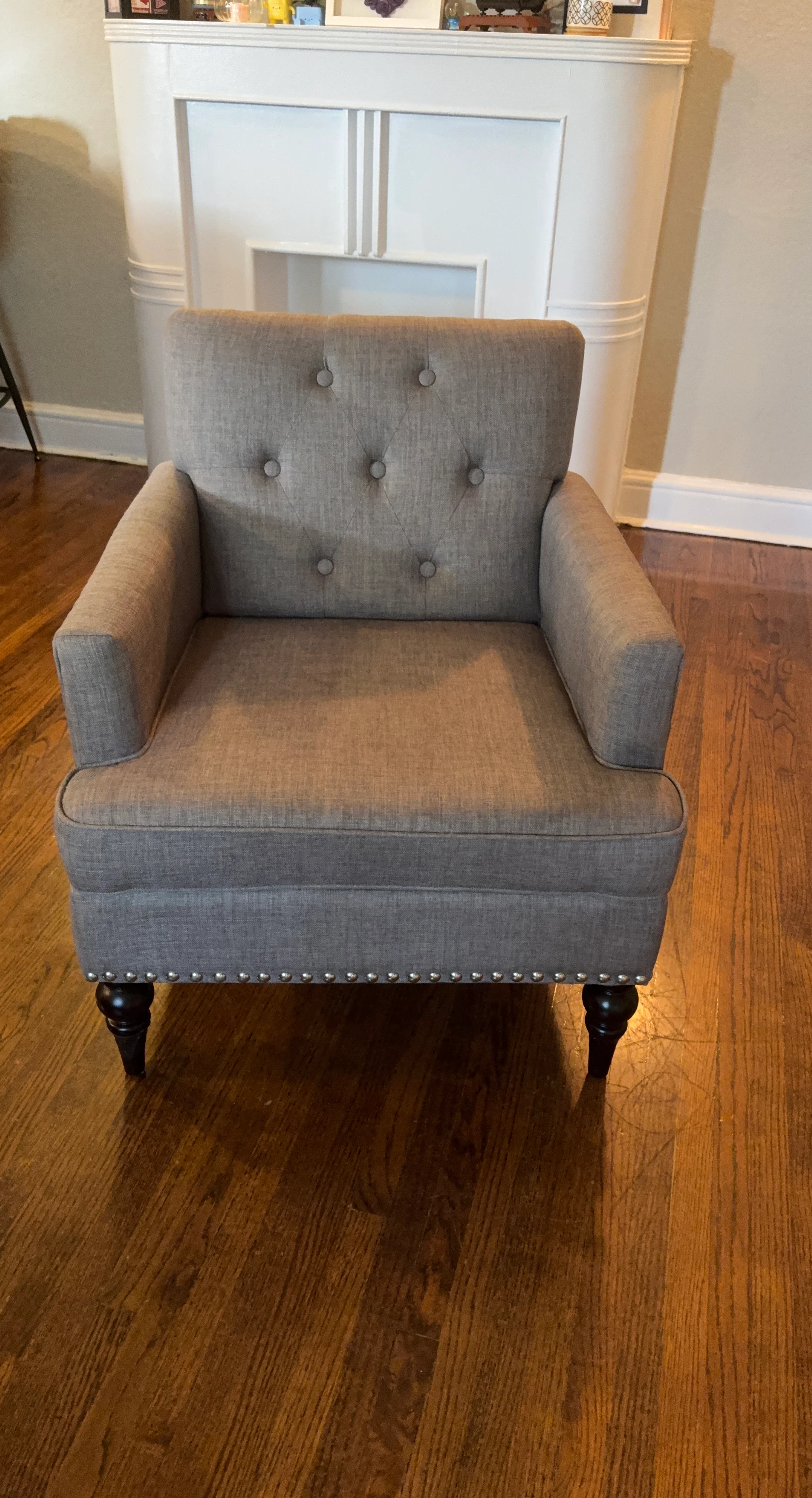 Grey Button-Tufted Accent Chair