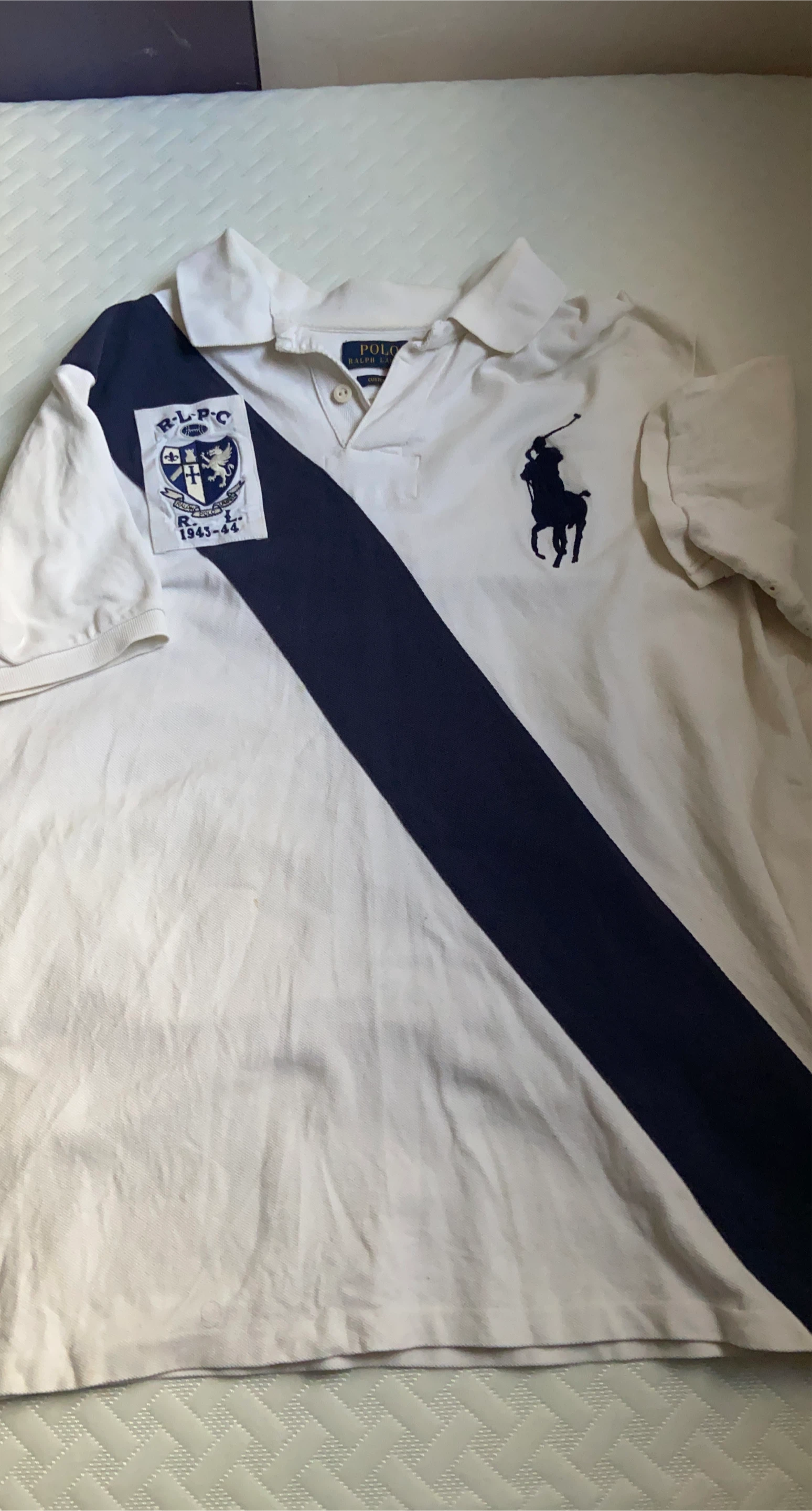 Polo Ralph Lauren Custom Fit Polo Shirt White Navy XL