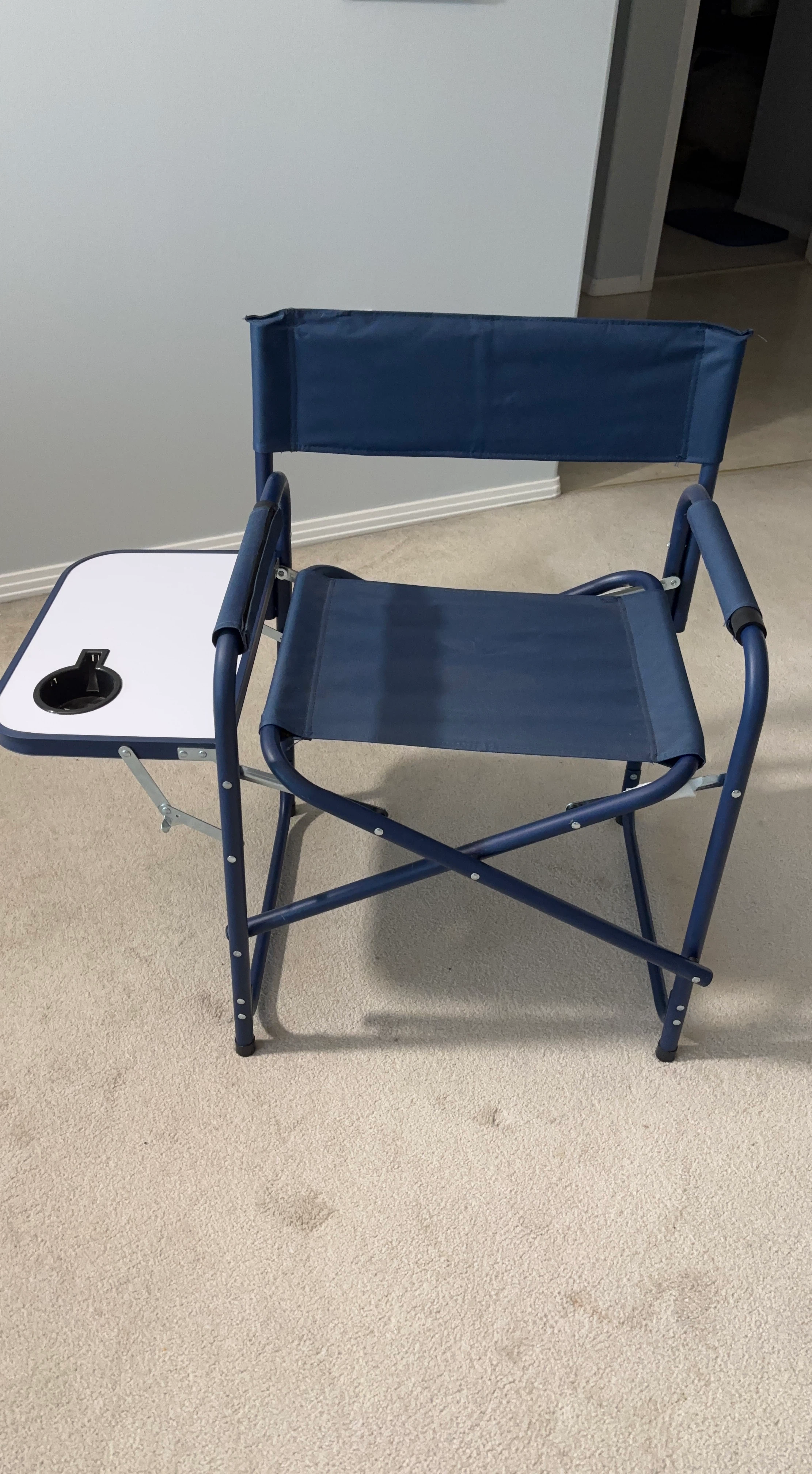 Blue Folding Director Chair with Side Table