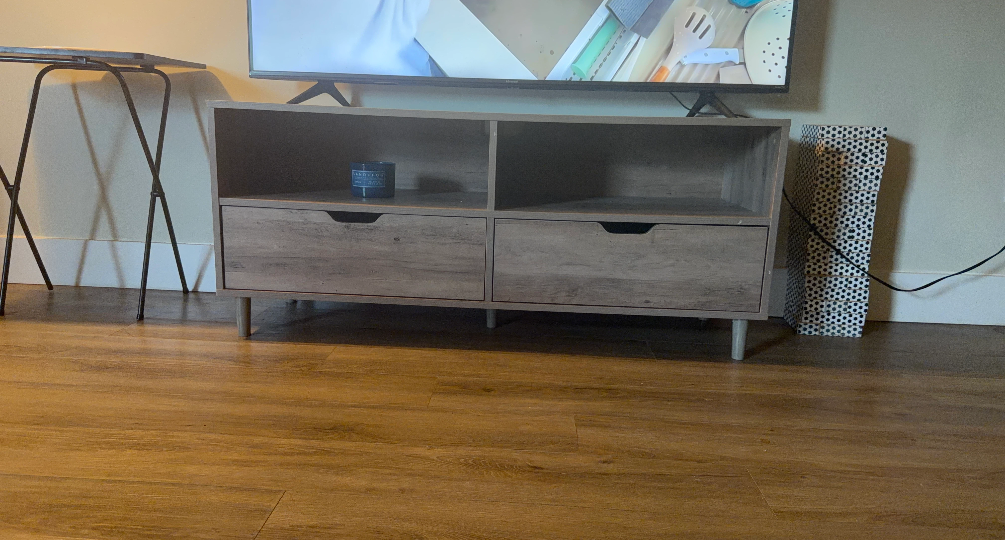 Wood Grain TV Stand with Two Drawers