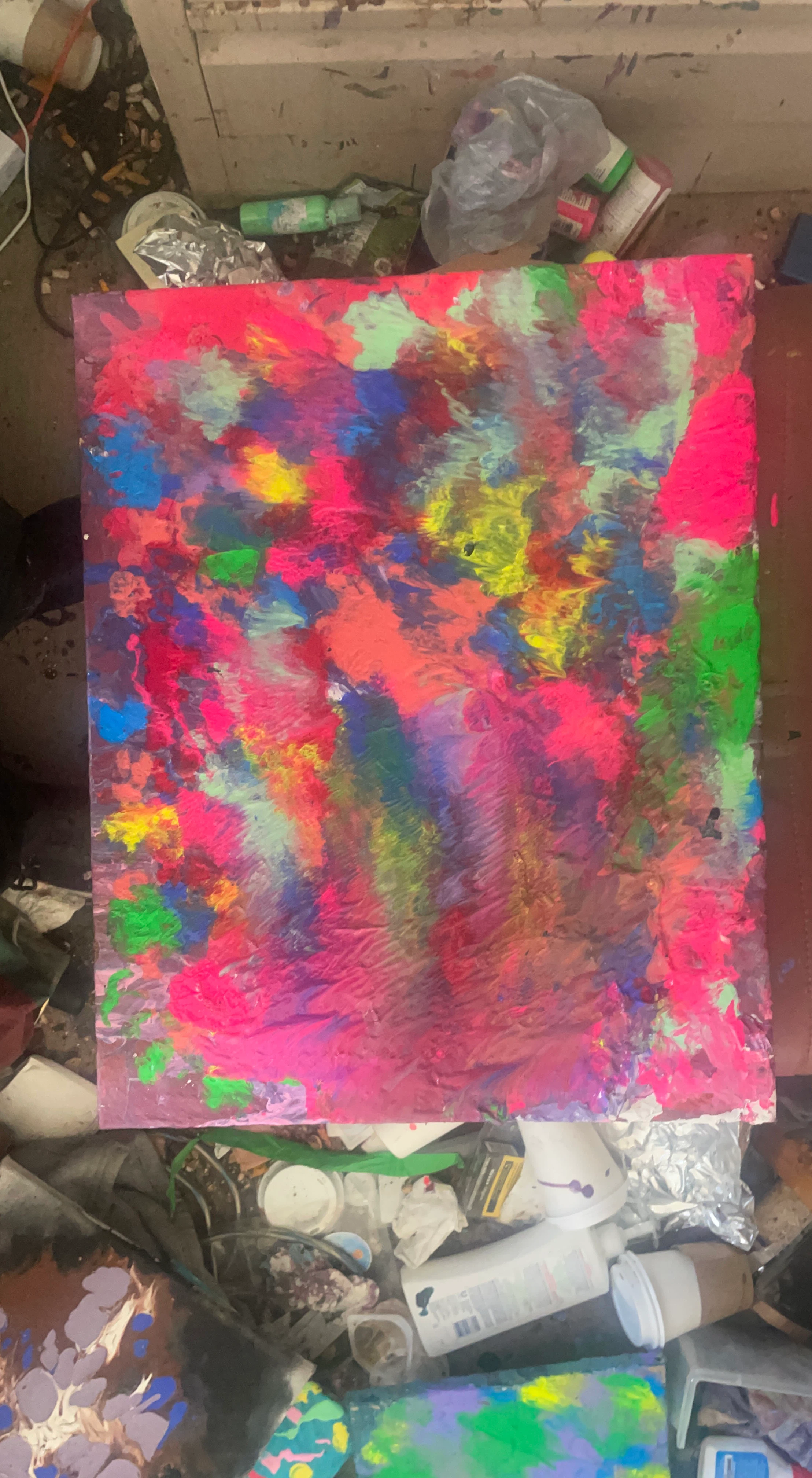 Abstract multi-coloured acrylic painting on canvas