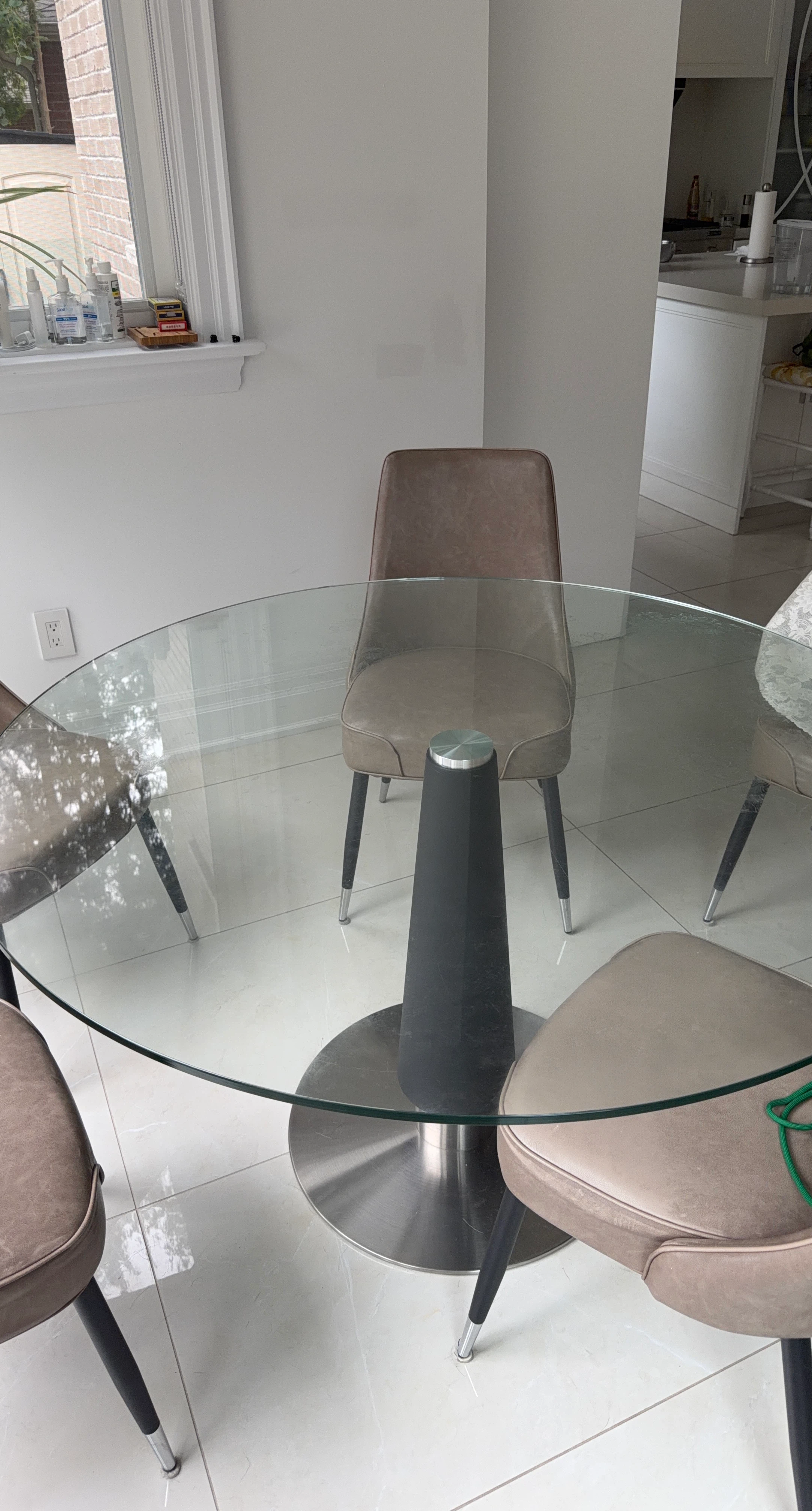 Round Glass Dining Table with Metal Base