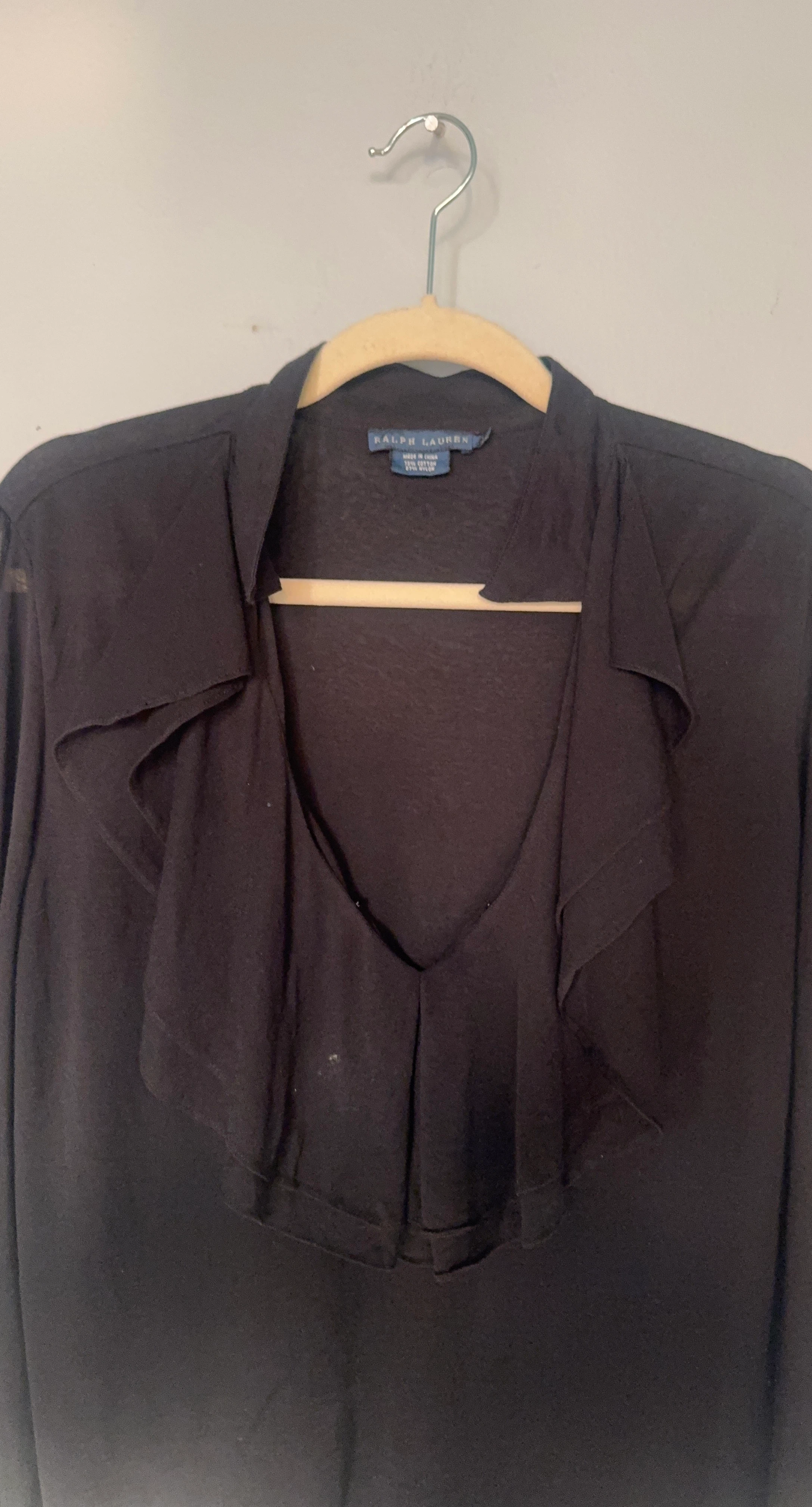 Ralph Lauren Black Ruffle Neck Top