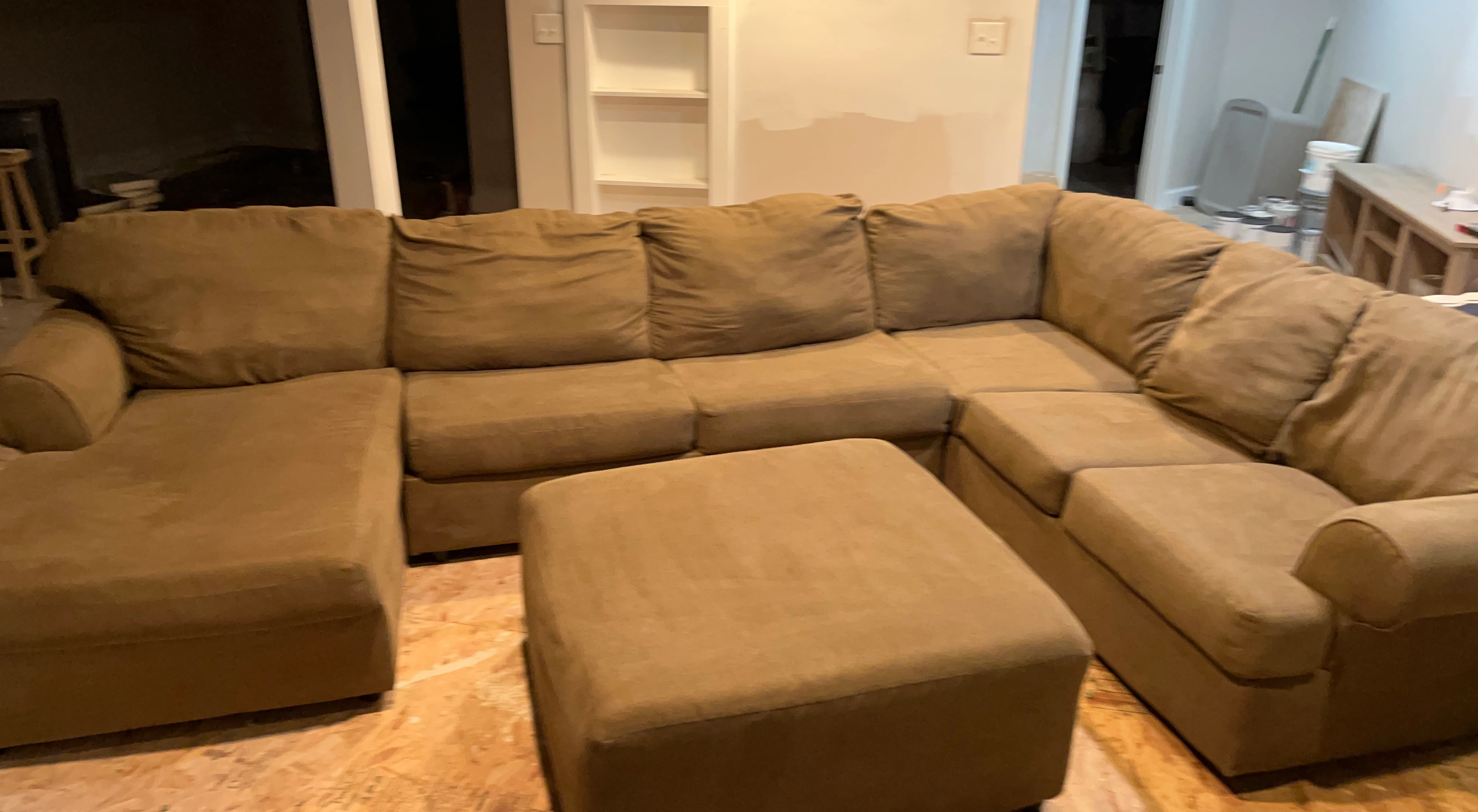 Large Brown Sectional Sofa with Ottoman