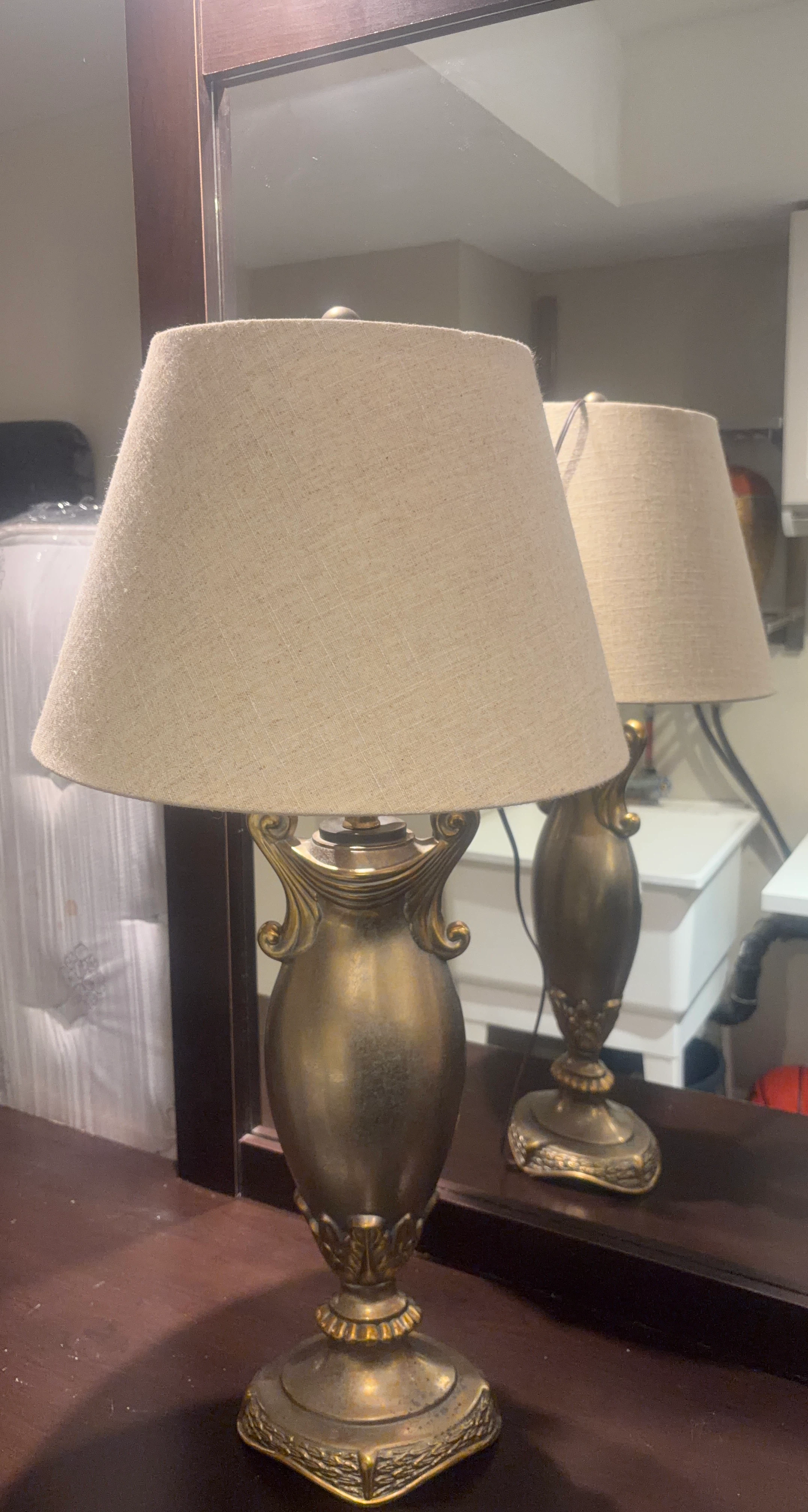 Vintage Style Table Lamp with Beige Fabric Shade