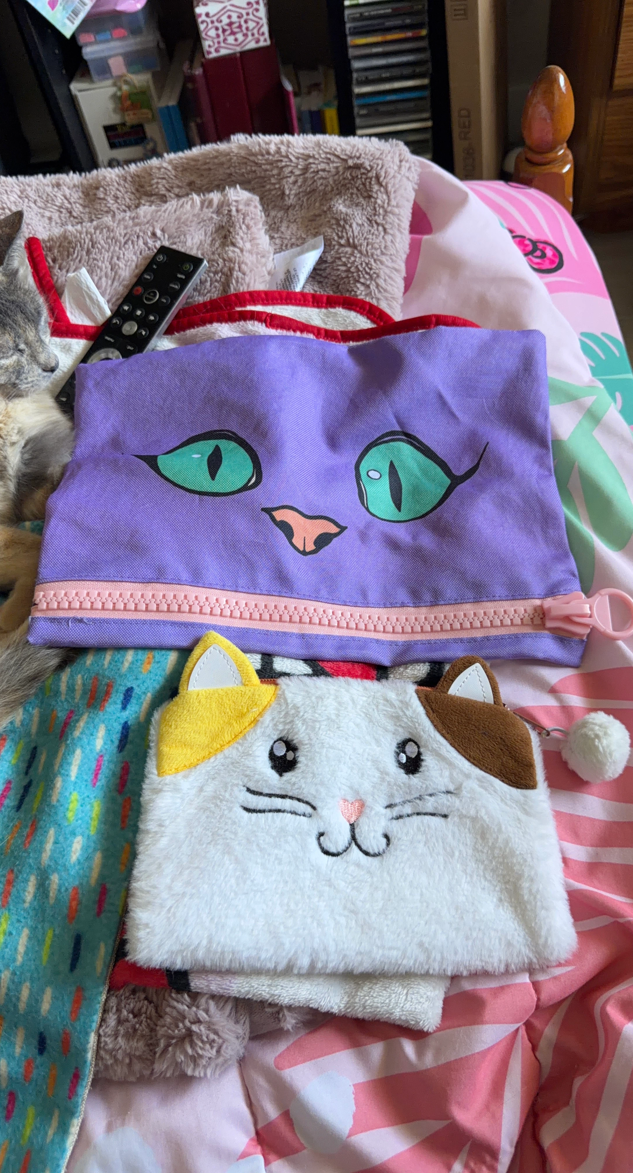 Set of Two Cat Themed Zipper Pouches