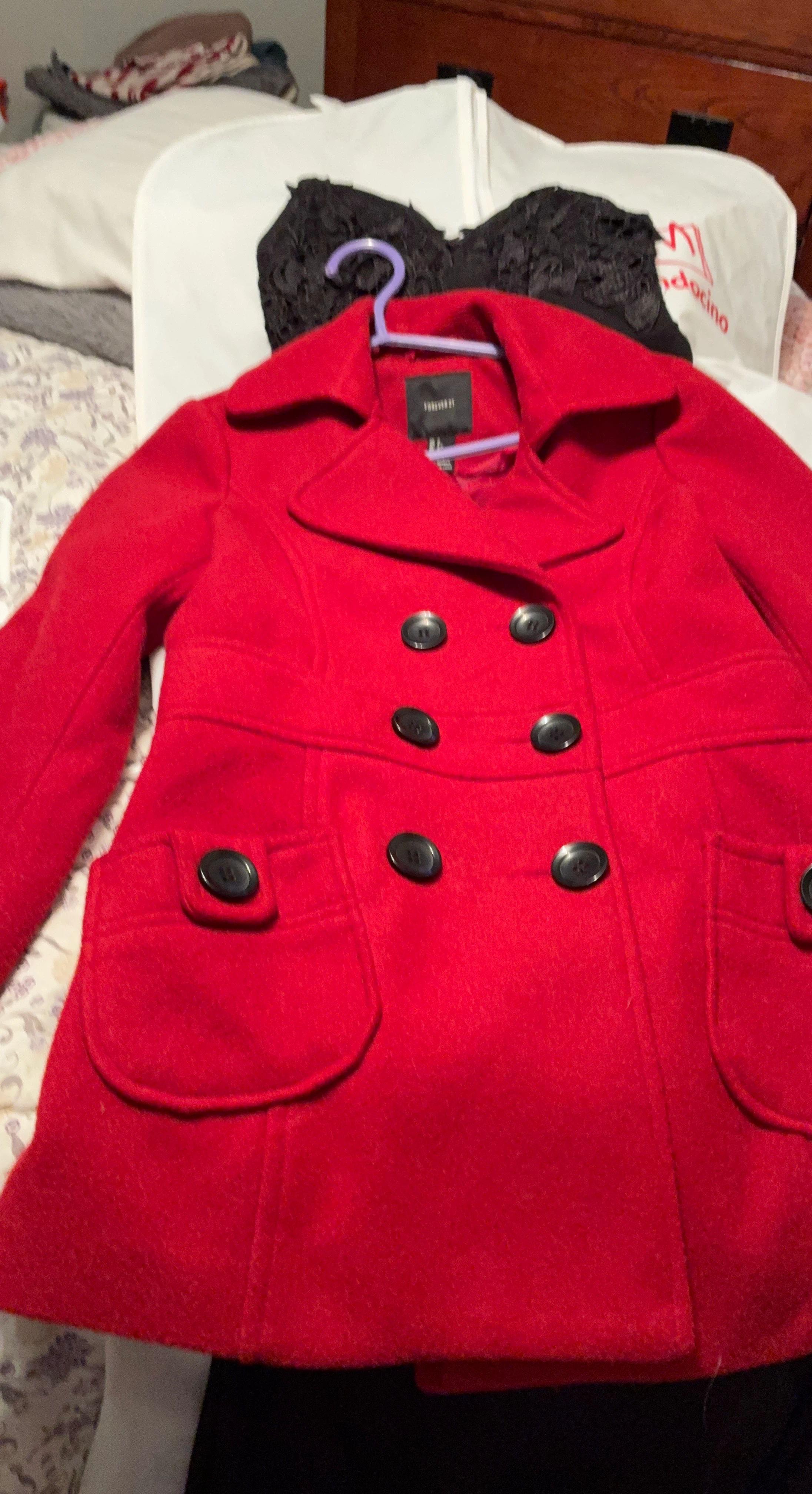 Forever 21 Double-Breasted Red Pea Coat