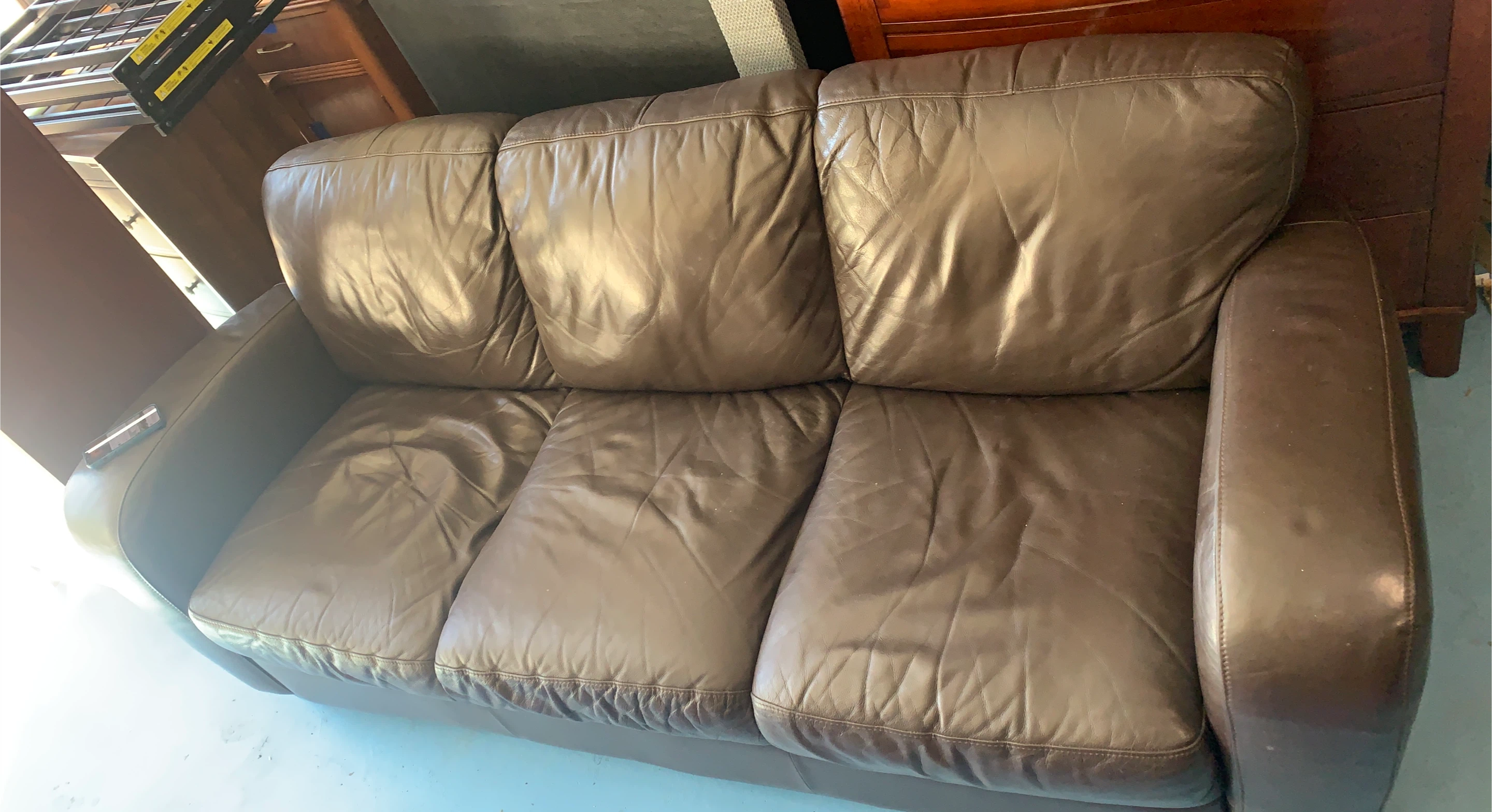 Brown Leather Three-Seater Sofa
