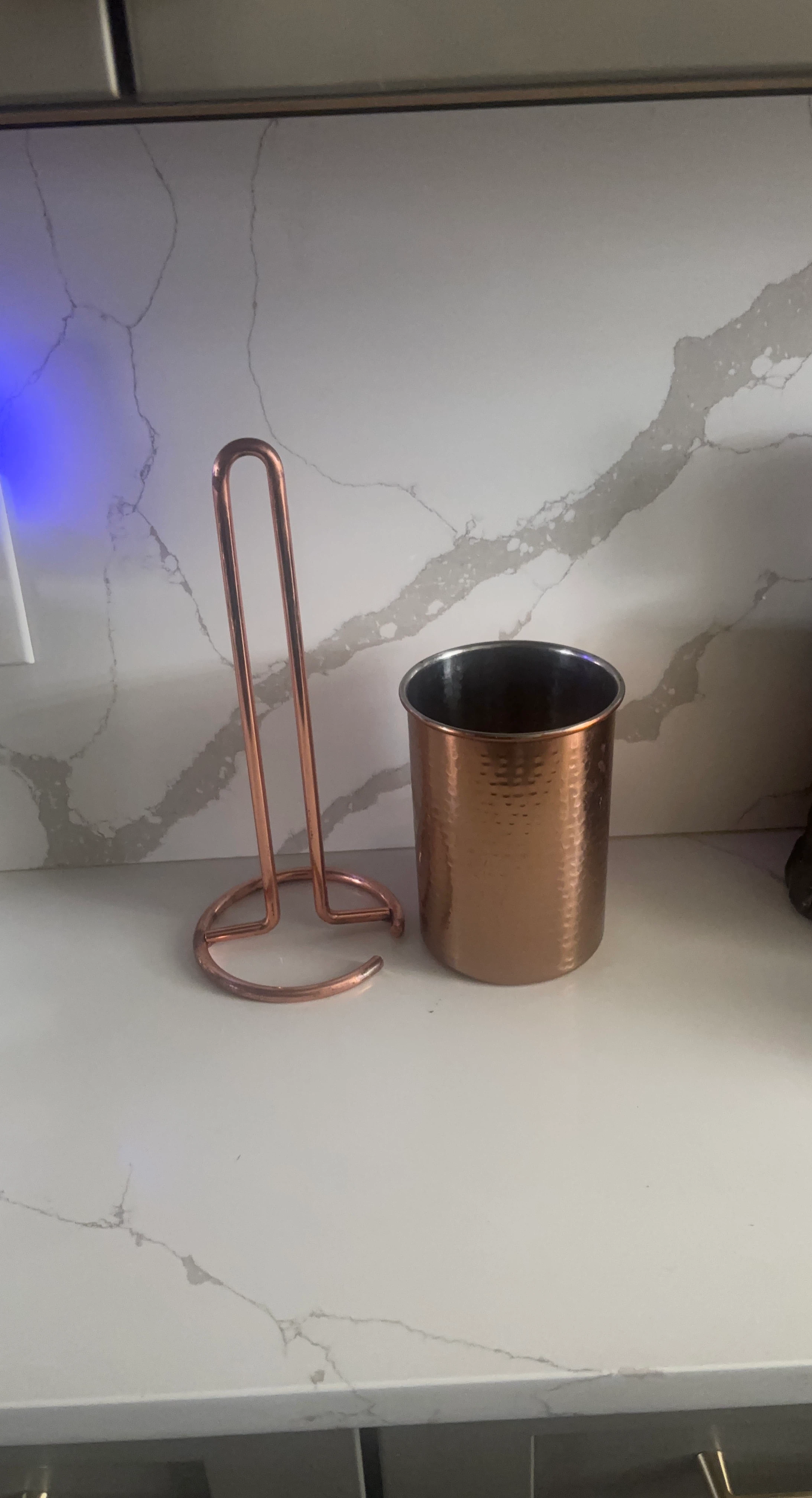 Copper Kitchen Utensil Holder and Paper Towel Rack