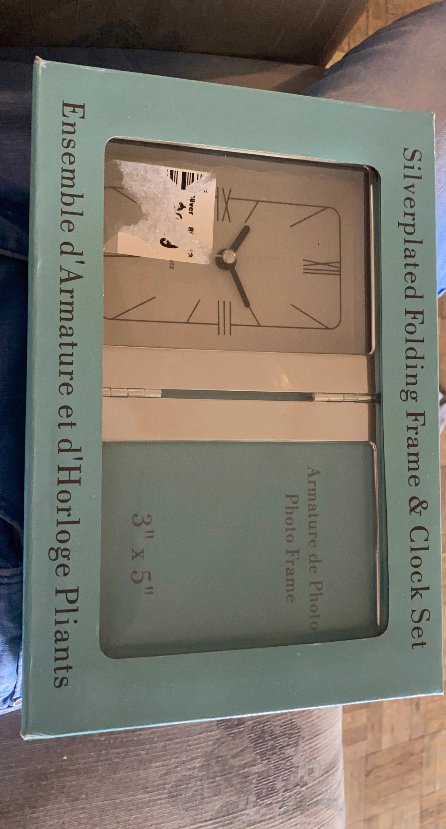 Silverplated Folding Frame and Clock Set