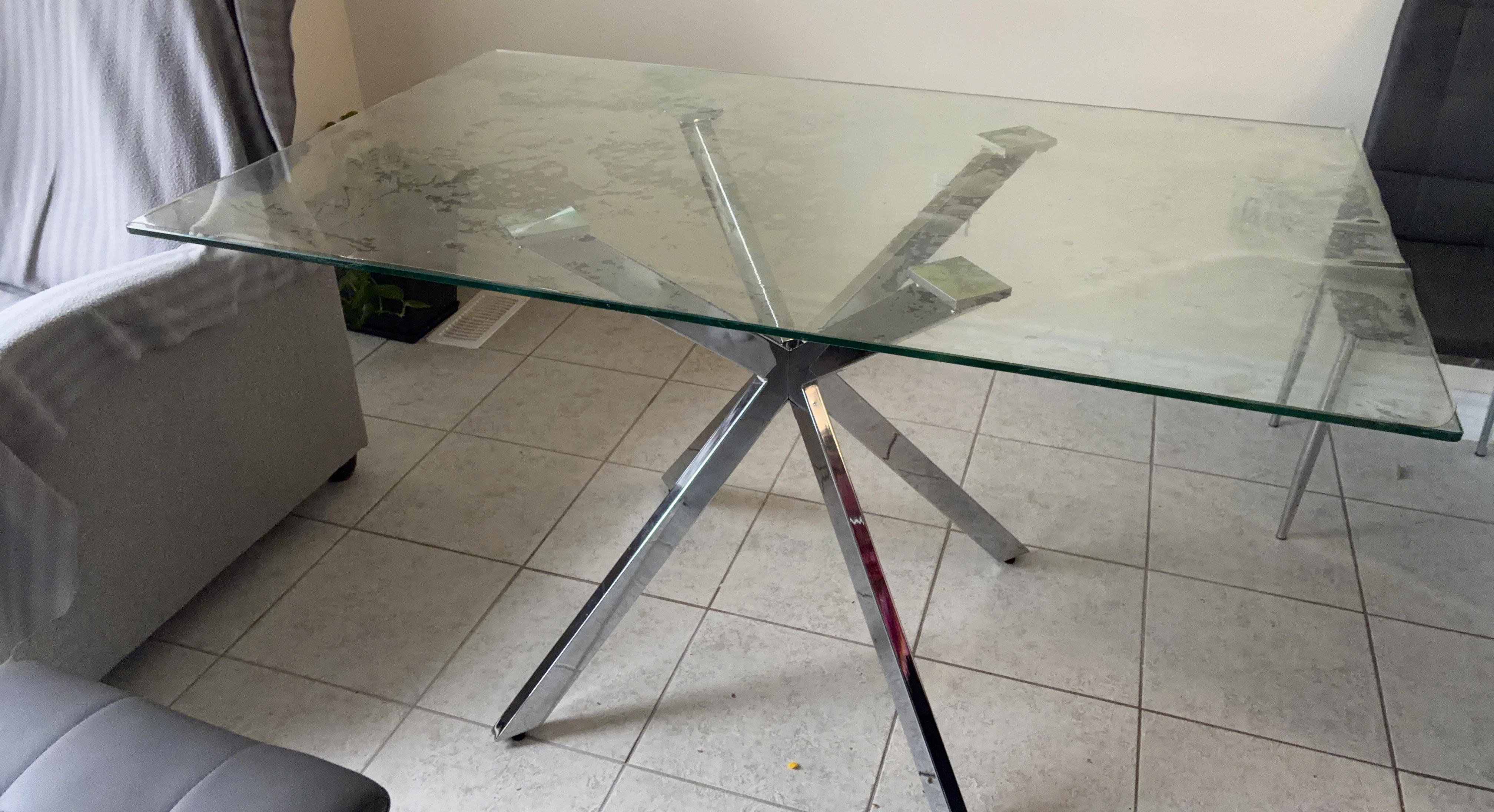 Glass Dining Table with Chrome Base