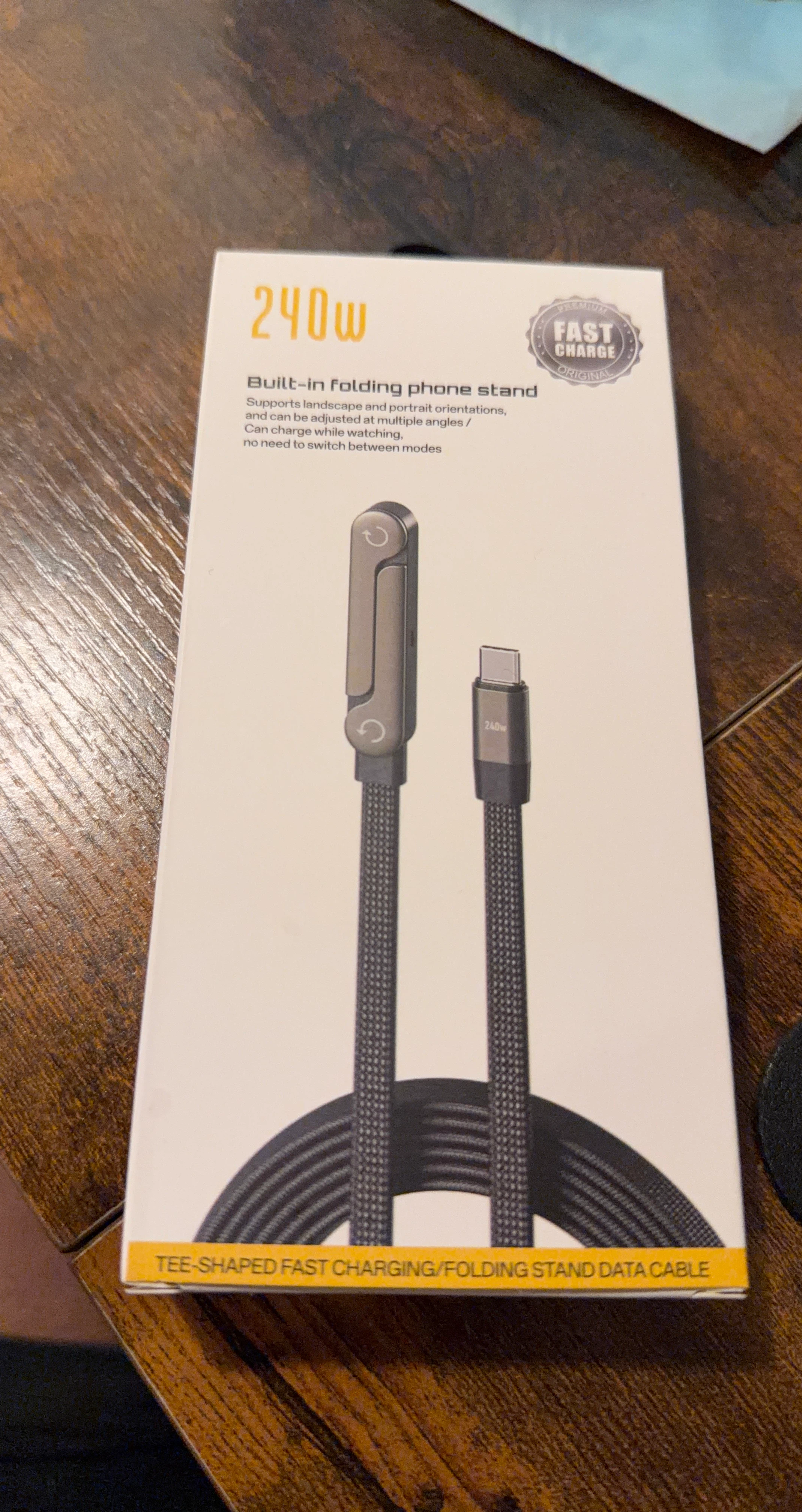 240W T-Shaped Fast Charging Folding Stand Data Cable