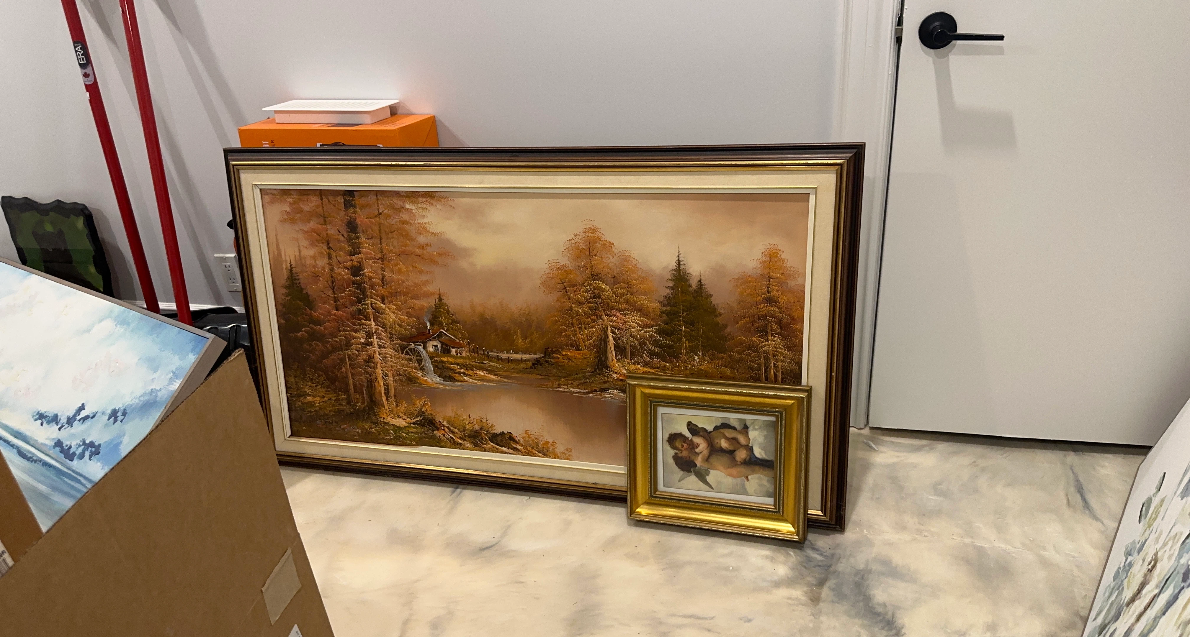 Large Landscape Oil Painting with Gold Frame