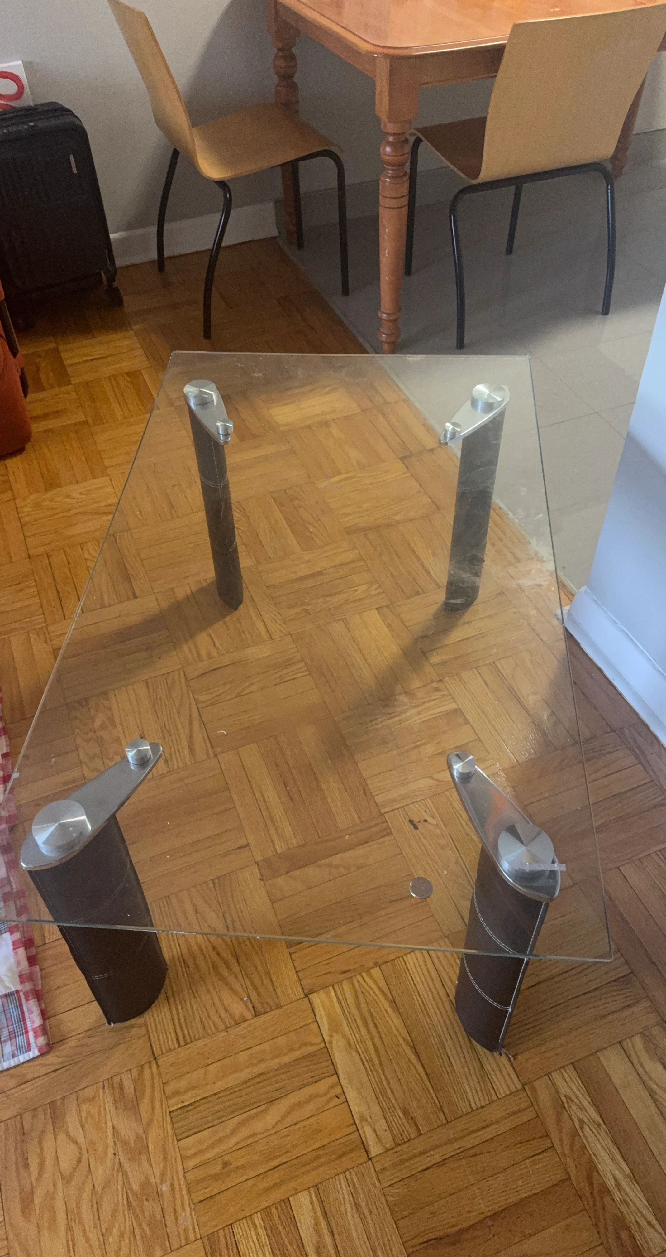 Glass and Leather Coffee Table