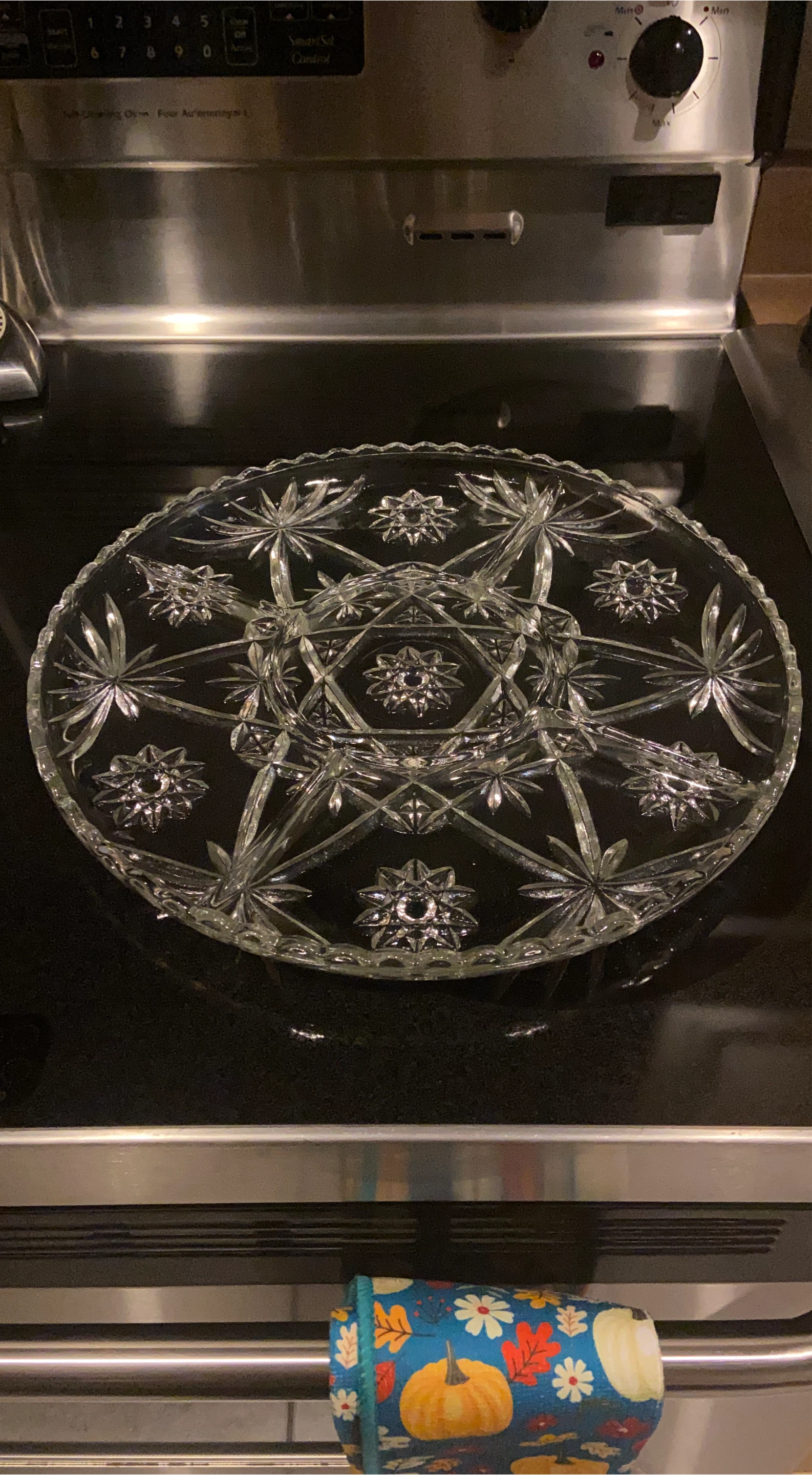 Vintage Starburst Pressed Glass Serving Platter
