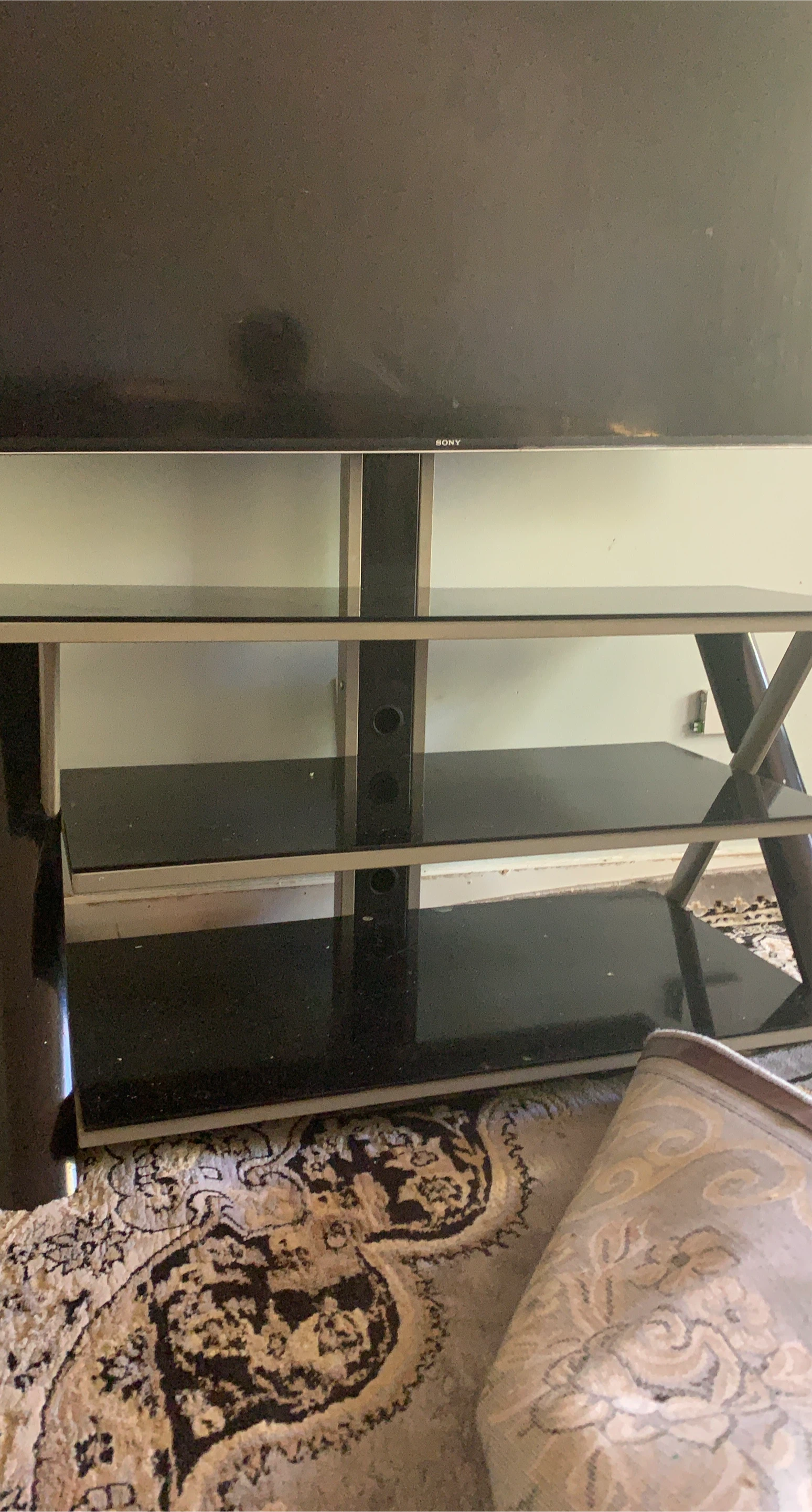Black Glass TV Stand with Metal Frame