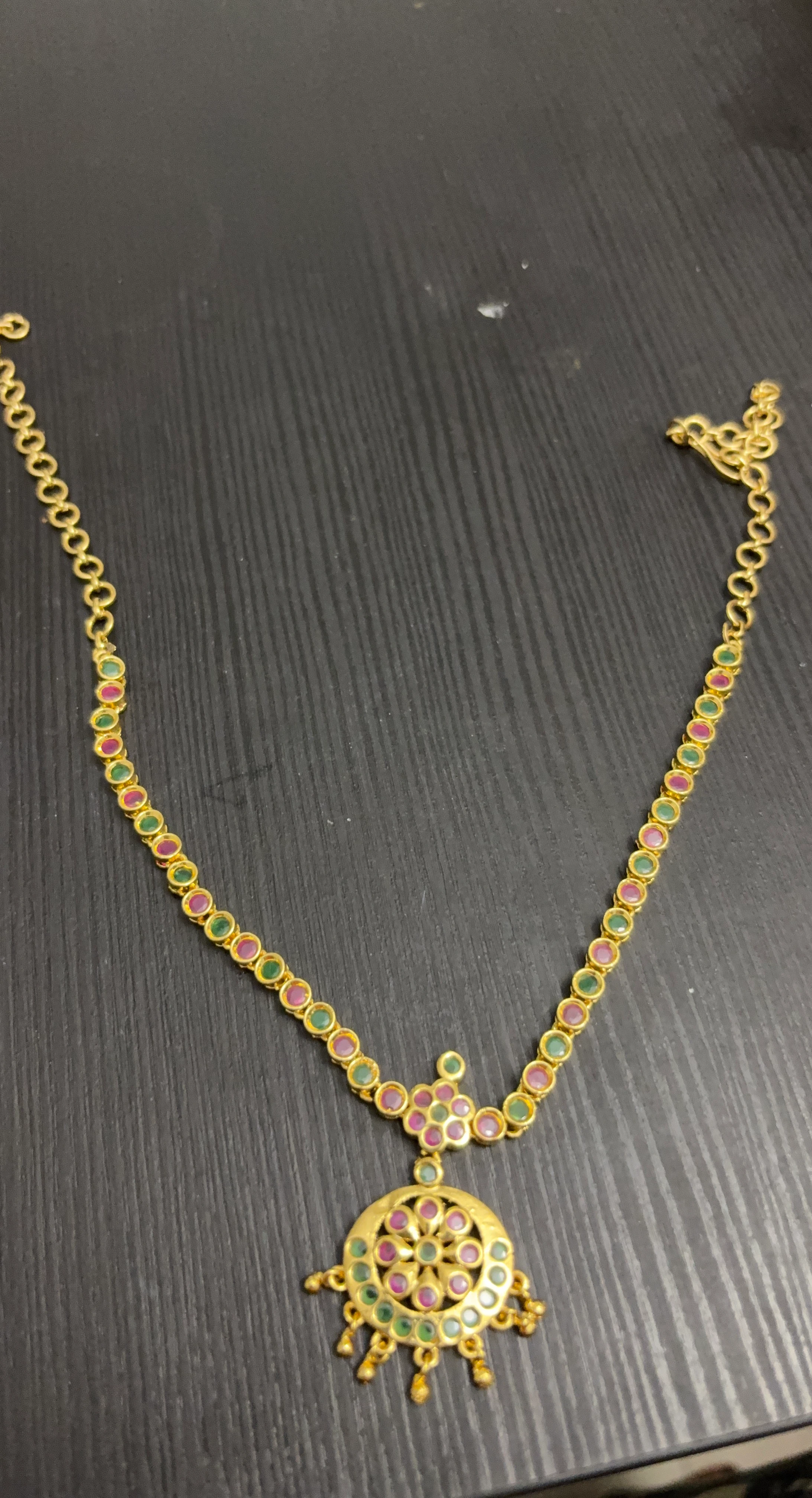 Gold-tone Necklace with Multi-coloured Stones