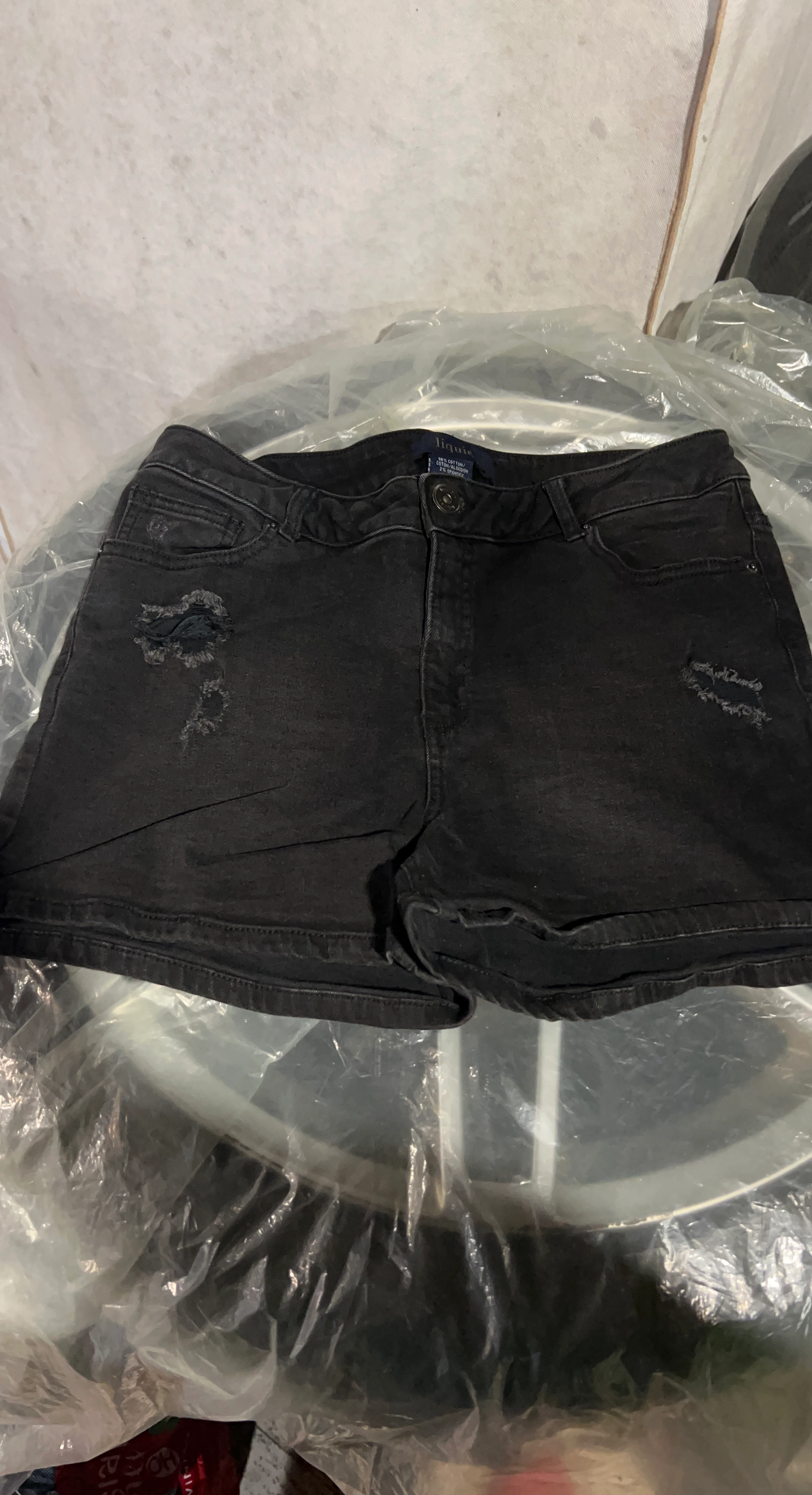 Liquid Black Distressed Denim Shorts