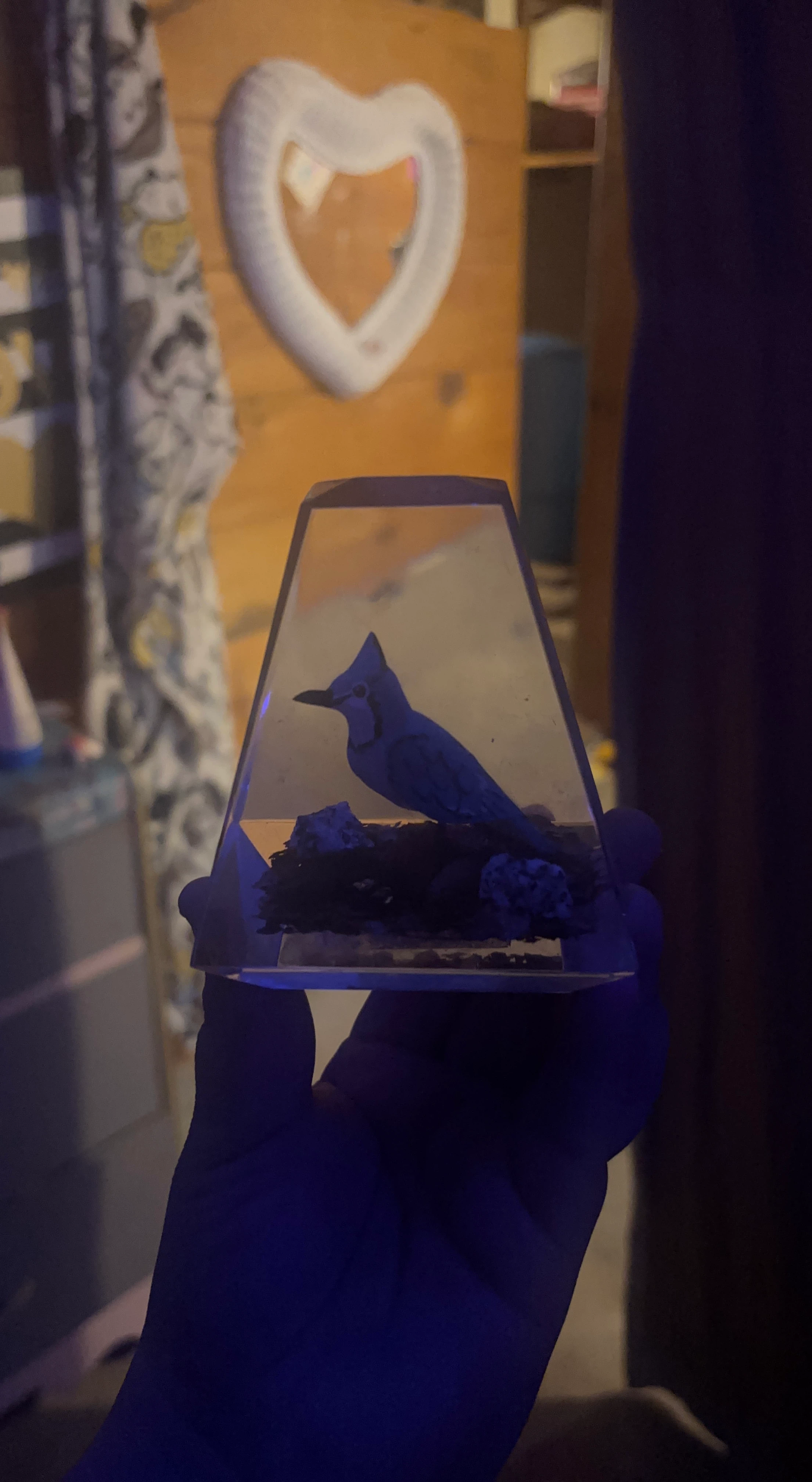 Blue Jay Figurine in Resin Prism