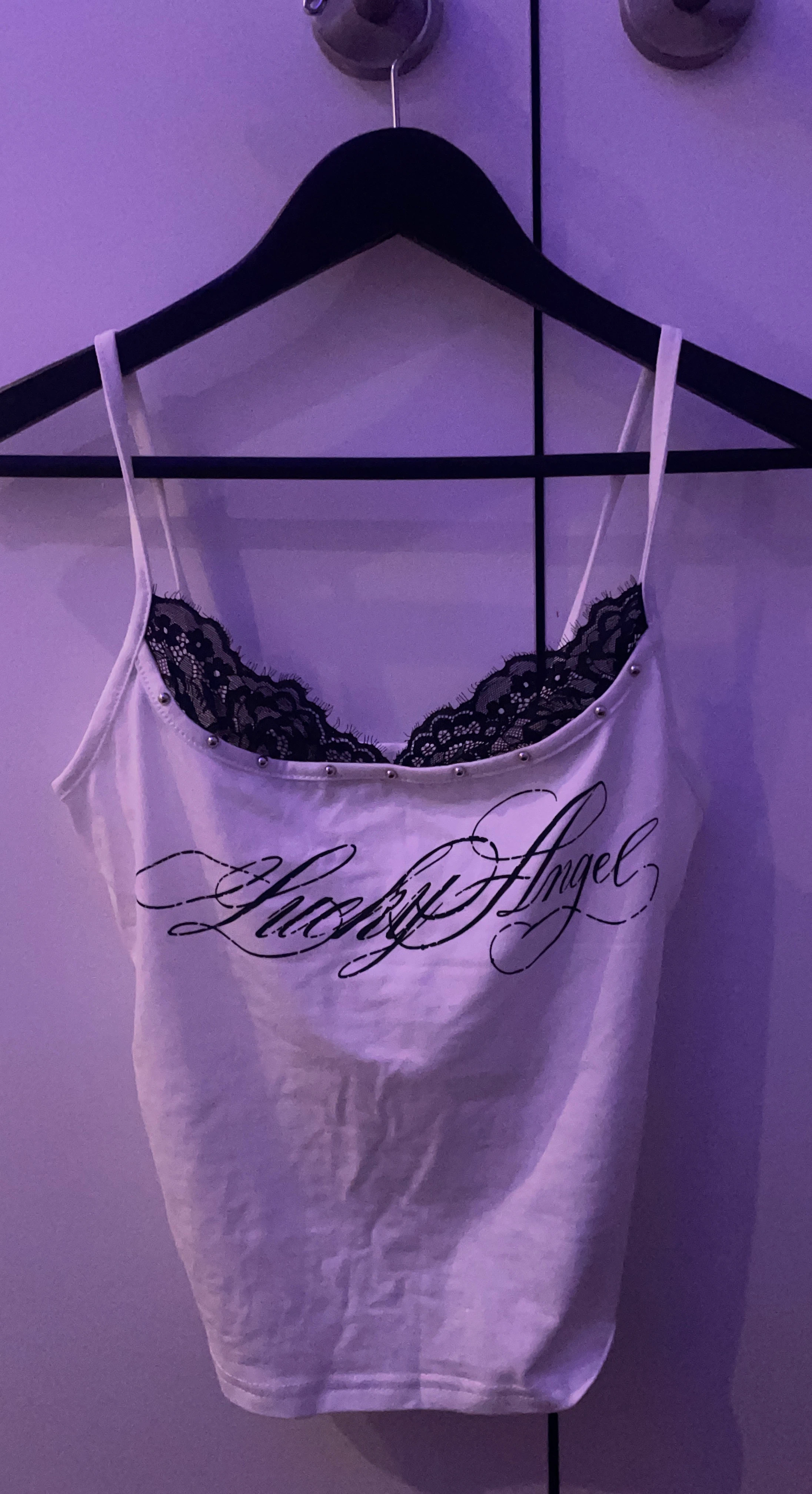 Lucky Angel White Cami with Black Lace