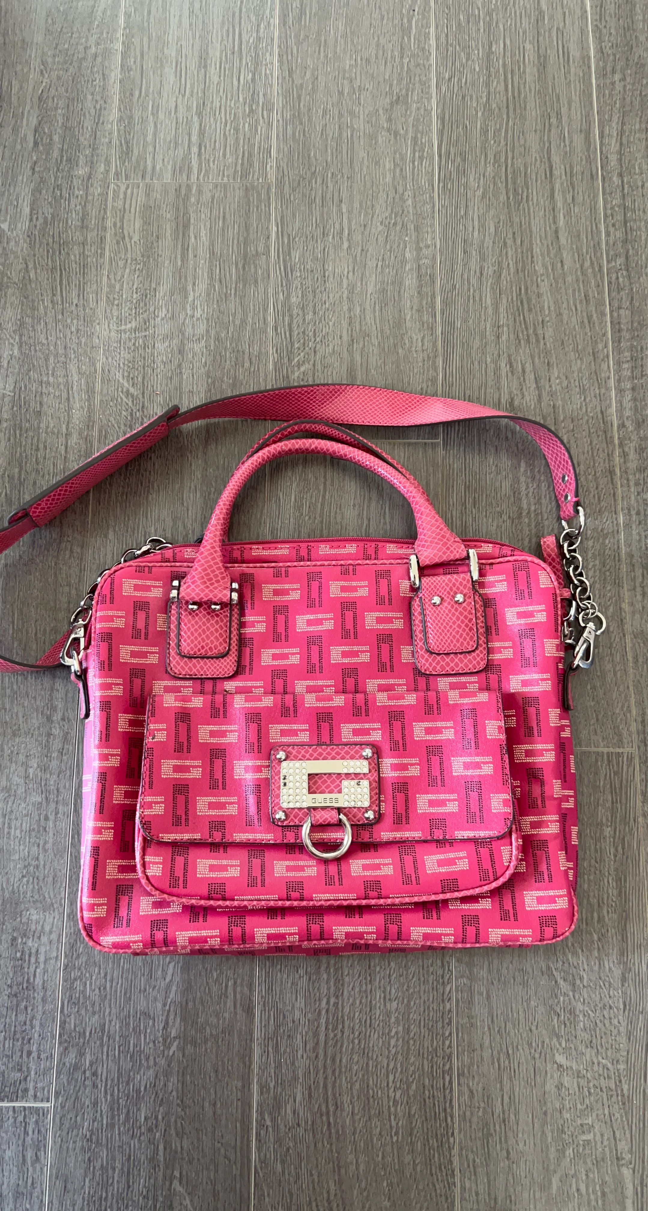 Guess Pink Logo Pattern Tote Bag