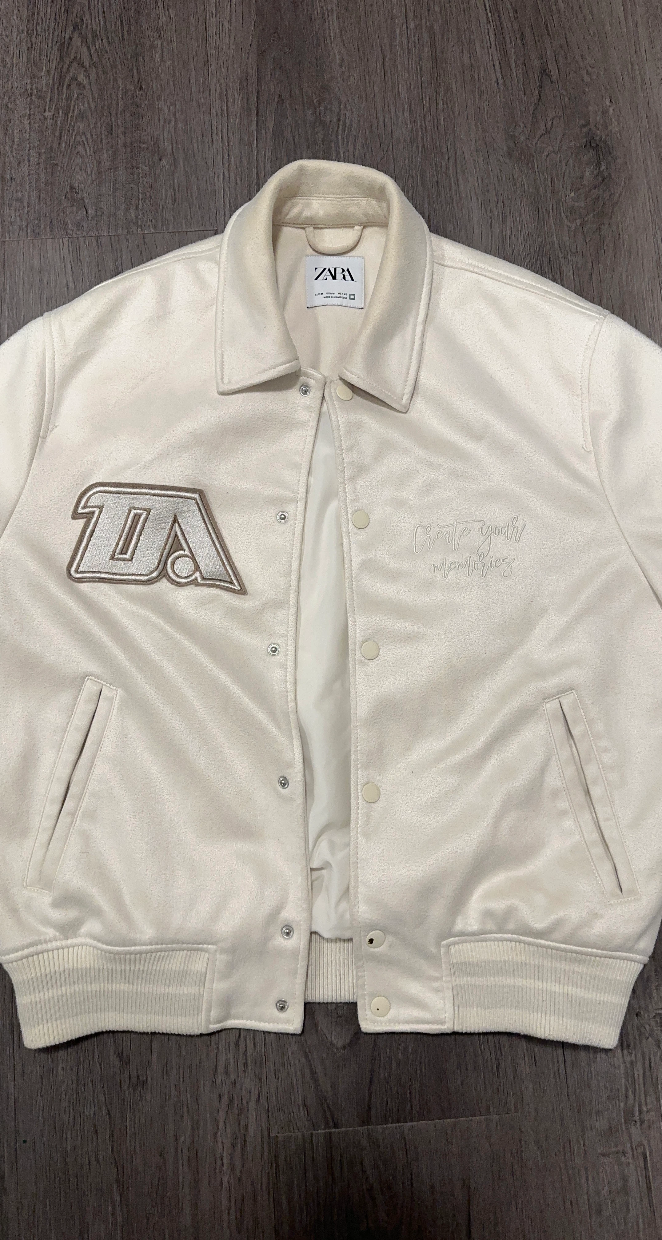 Zara Off-White Varsity Jacket - Medium