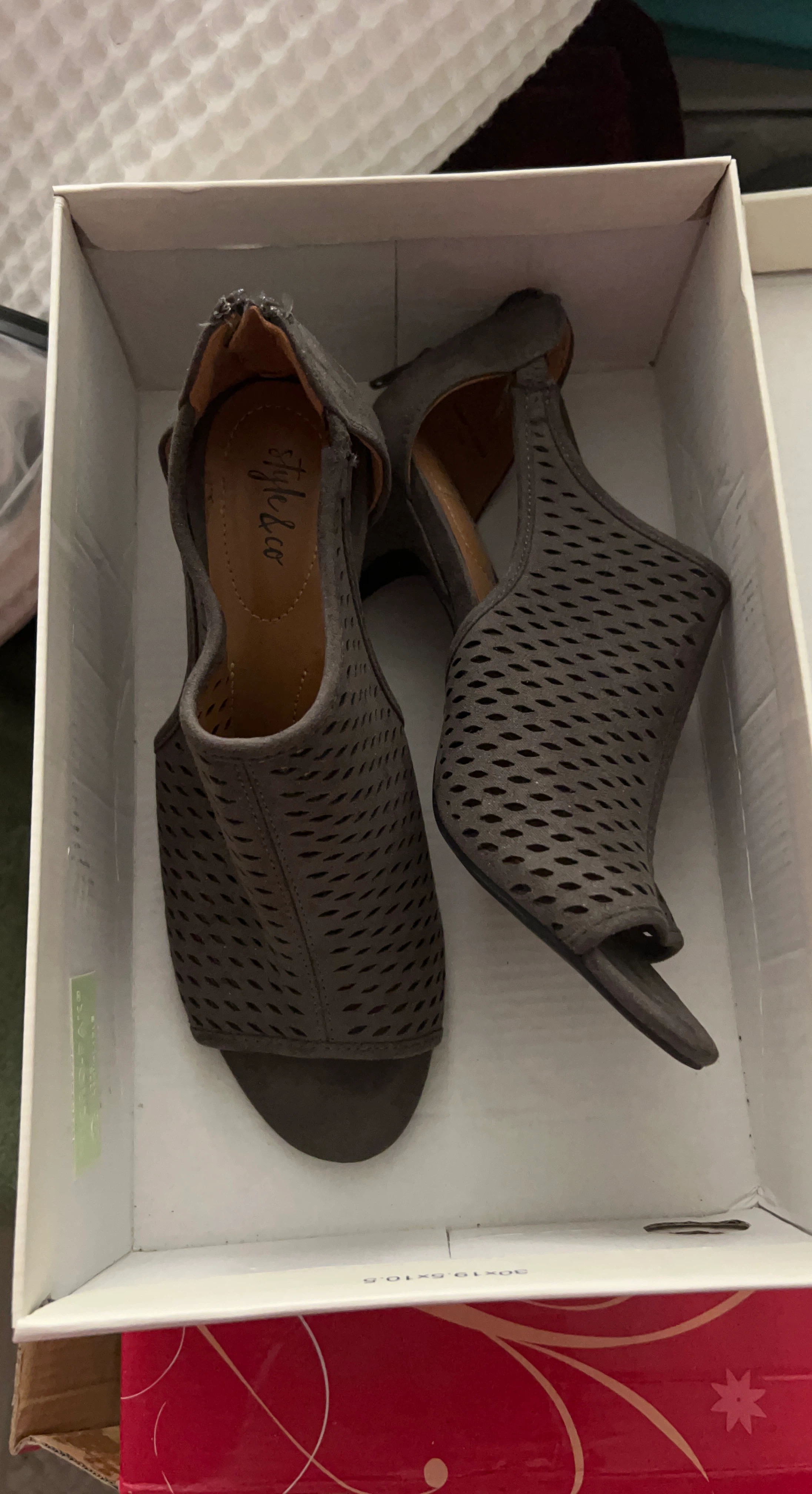 Style & Co Gray Perforated Heeled Sandals