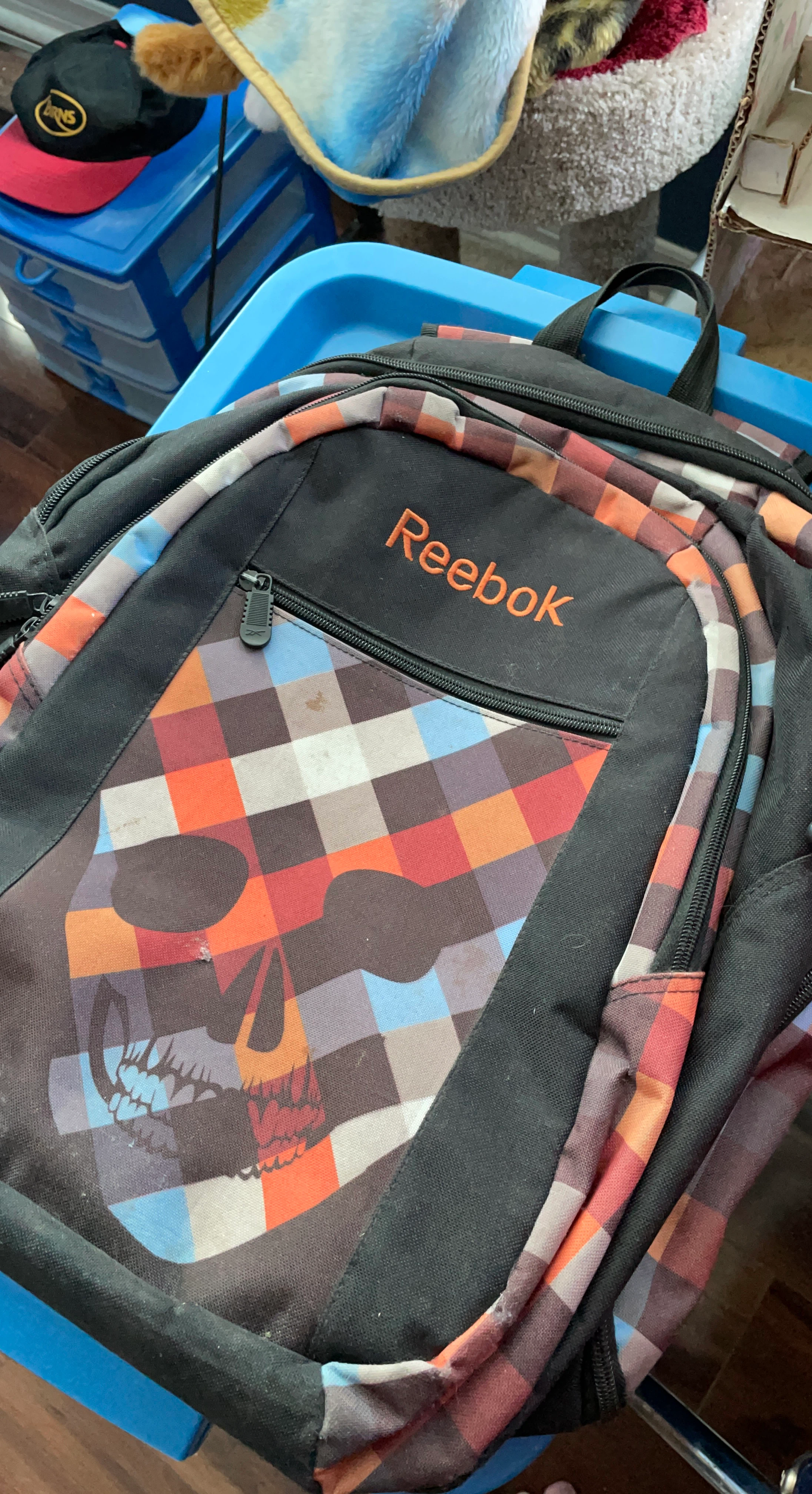 Reebok Plaid Skull Pattern Backpack