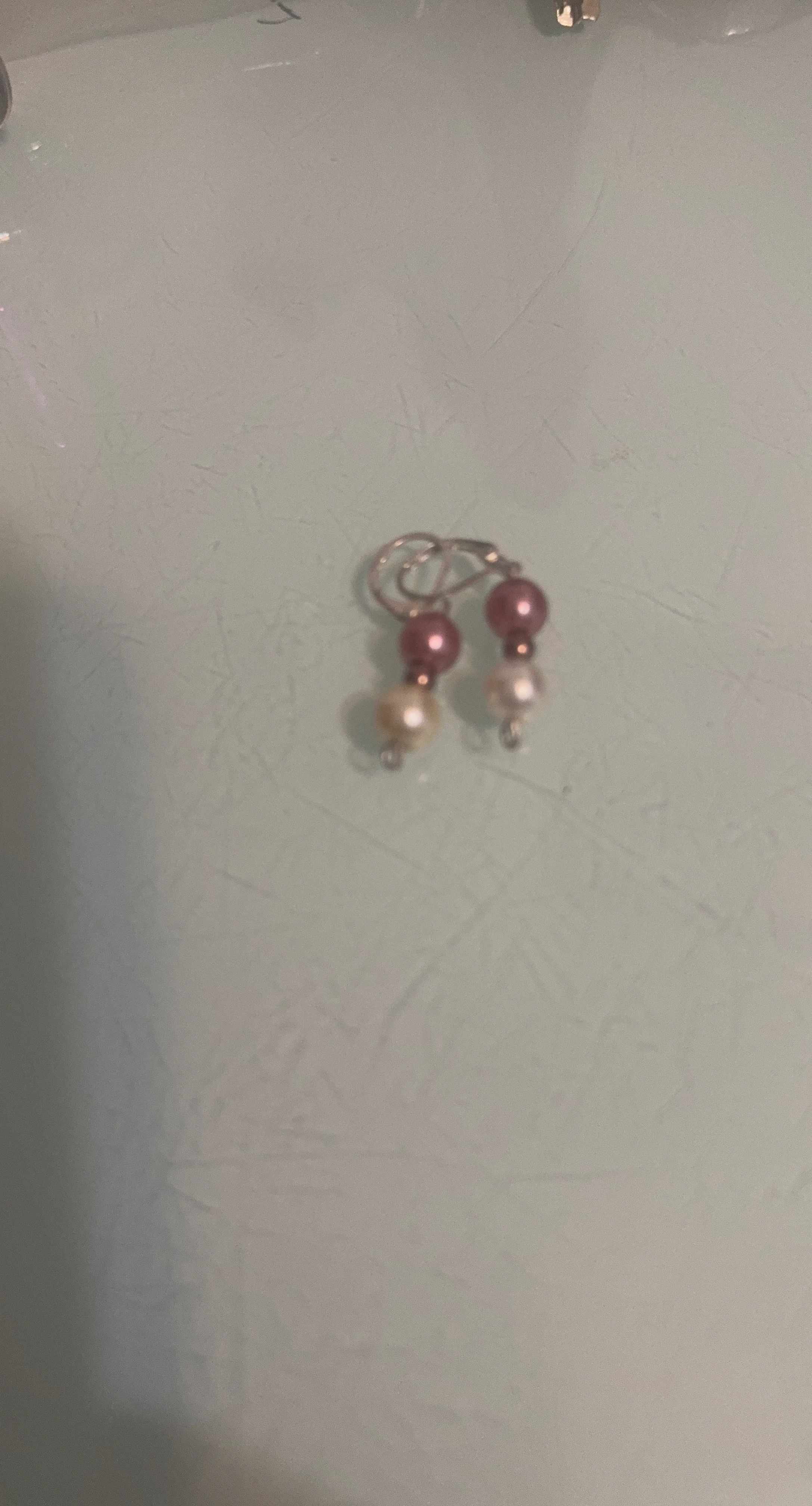 Pink and White Pearl Bead Earrings