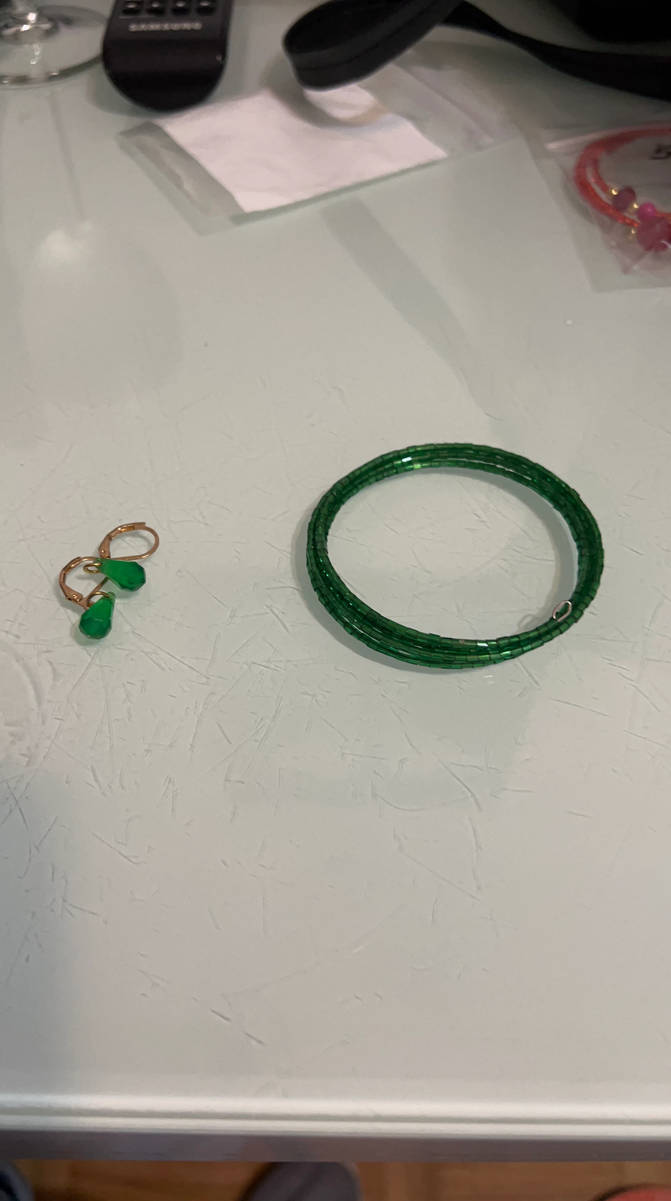 Green Bead Bracelet and Earring Set