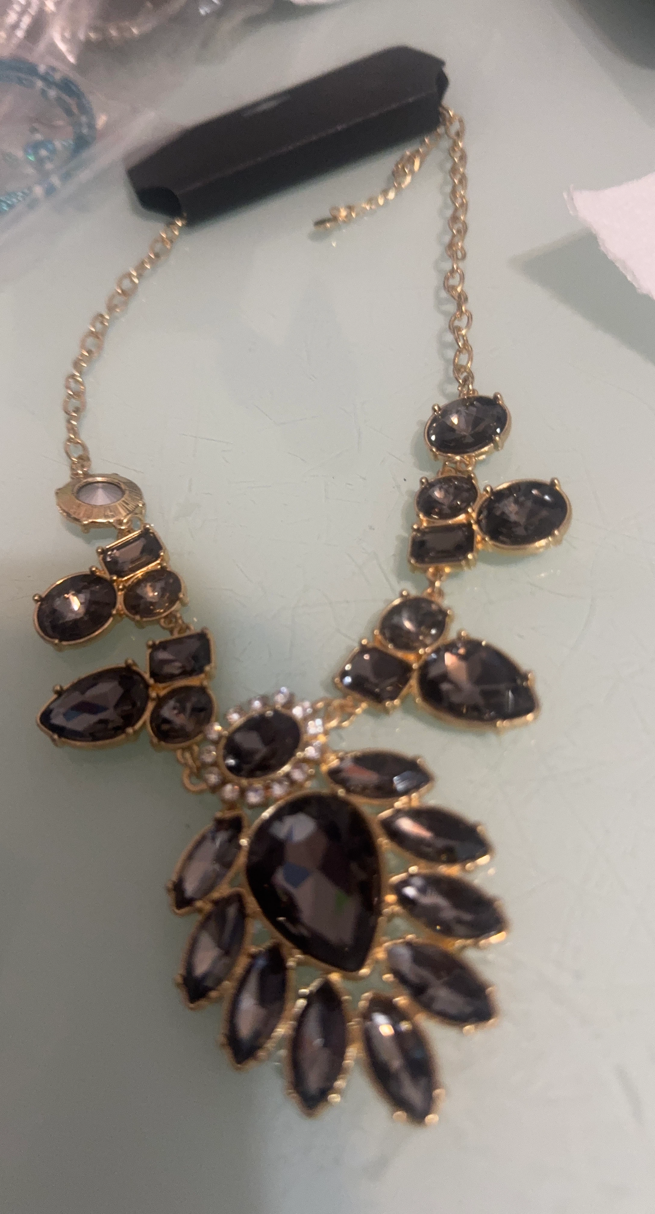 Gold-Tone Statement Necklace with Gray Stones