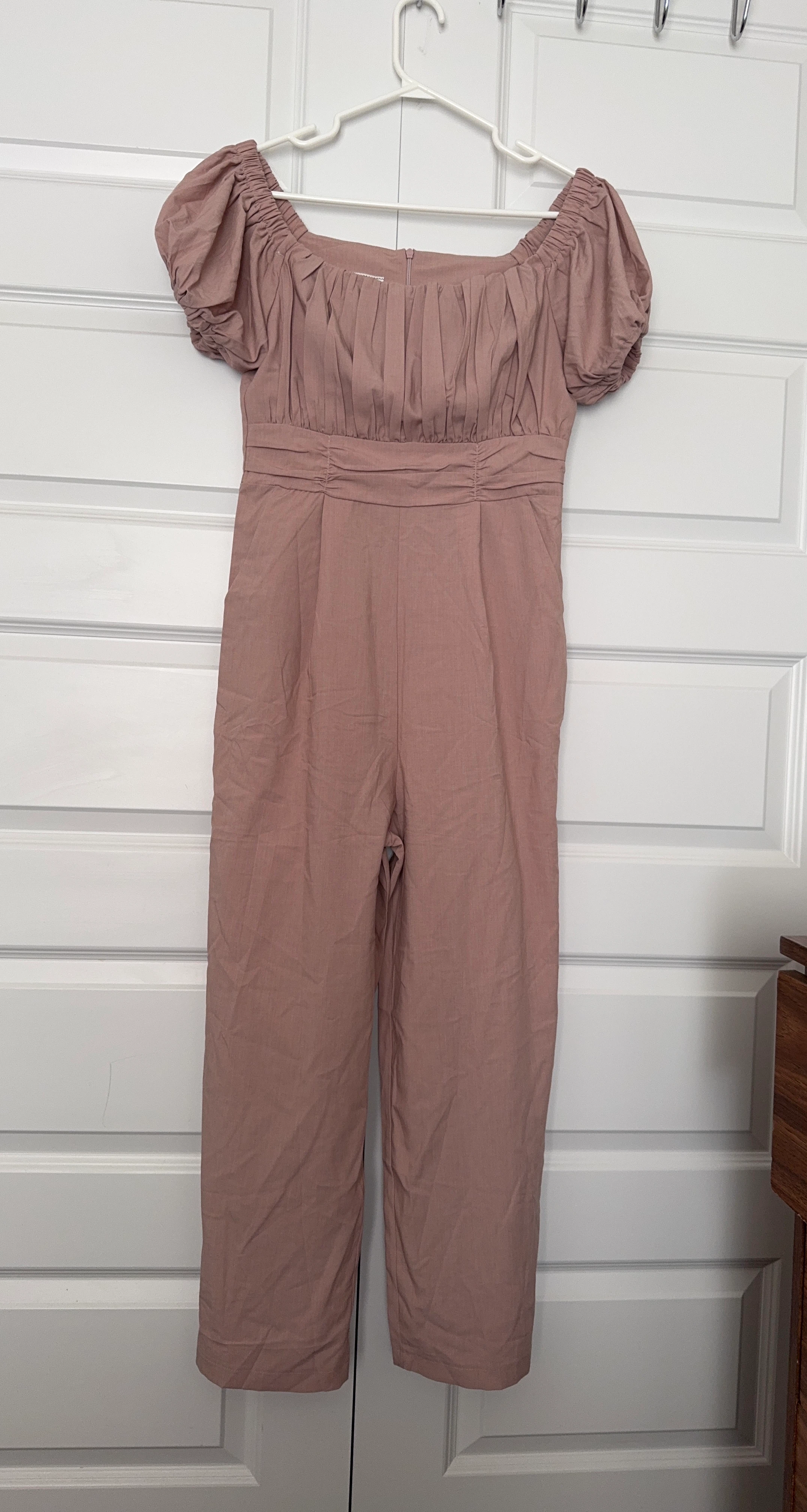 Dusty Pink Puff Sleeve Jumpsuit