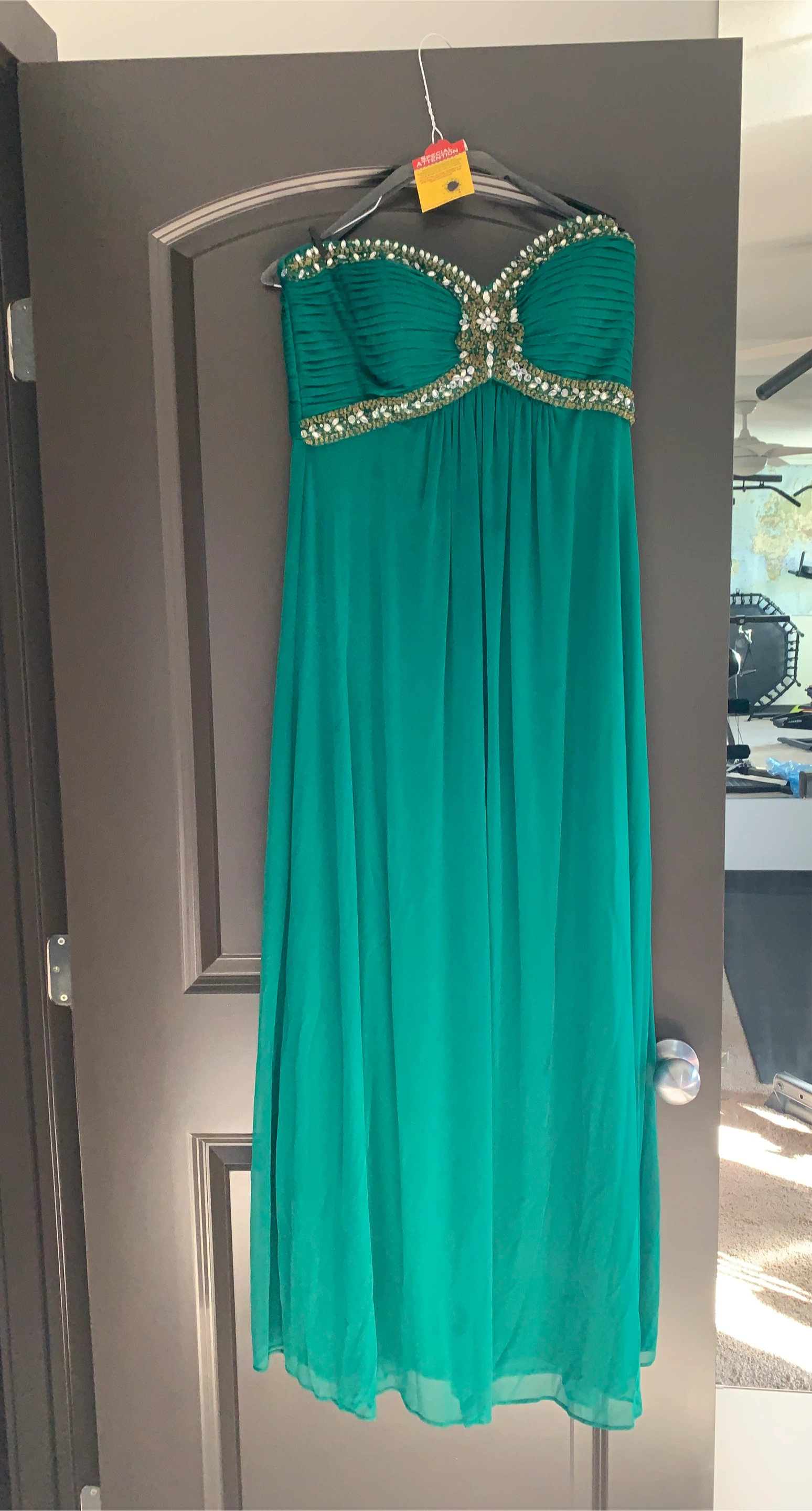 Emerald Green Strapless Embellished Gown