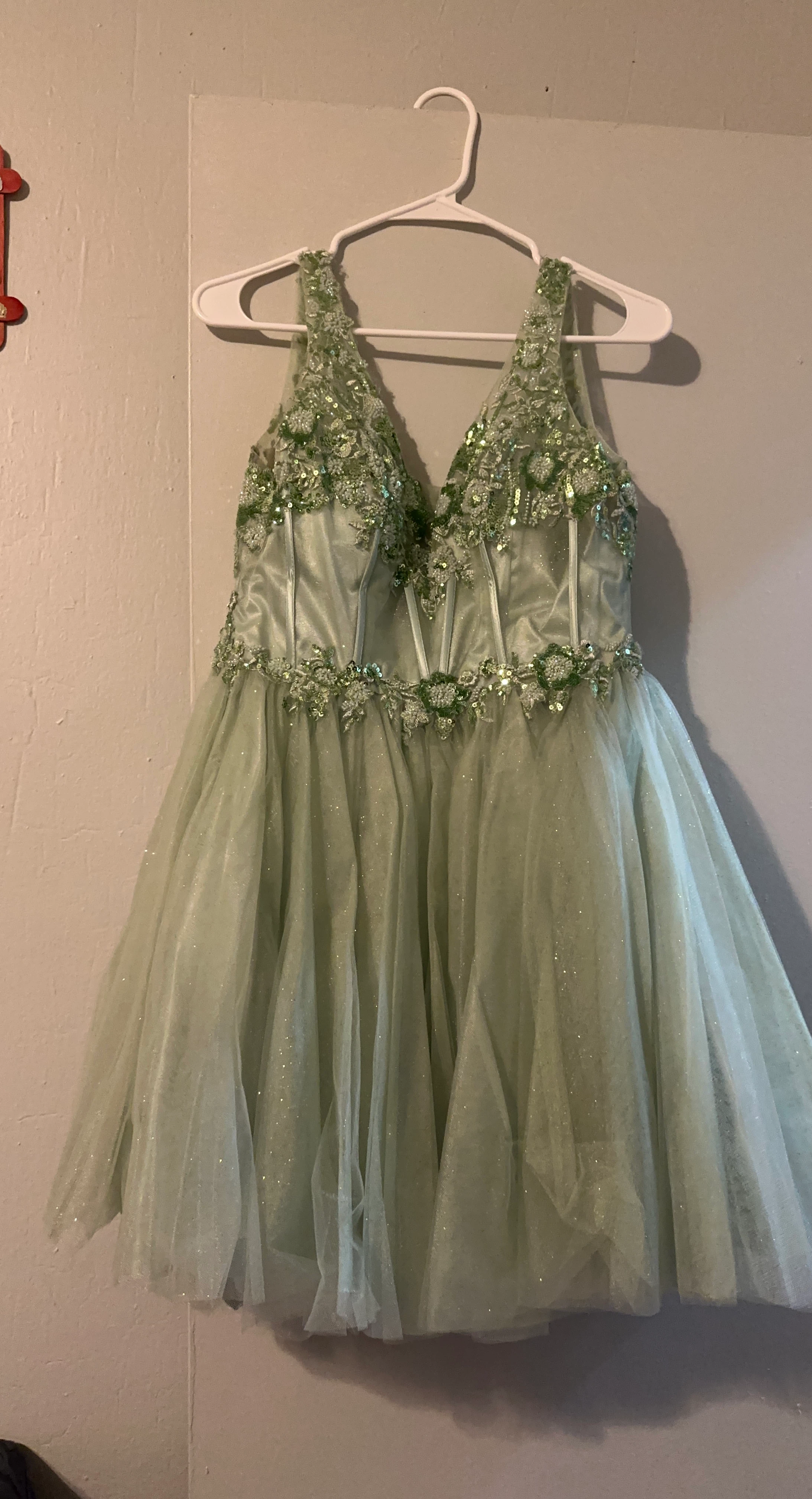 Sage Green Sequin Tulle Mini Dress