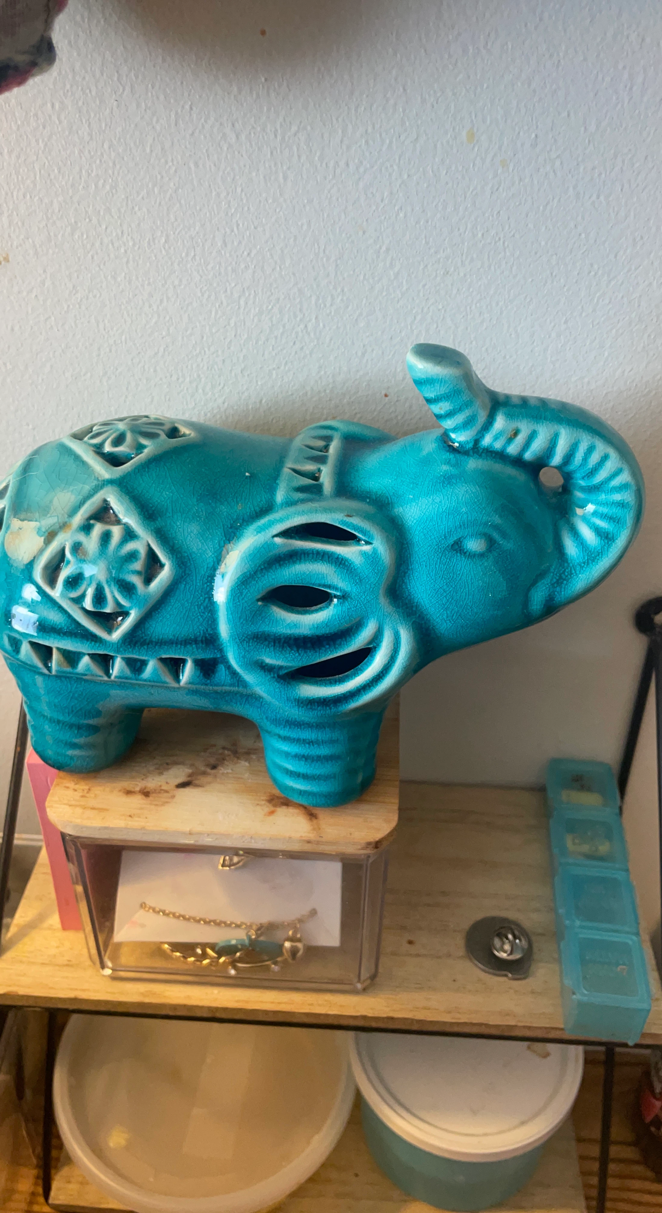 Turquoise Ceramic Elephant Decor