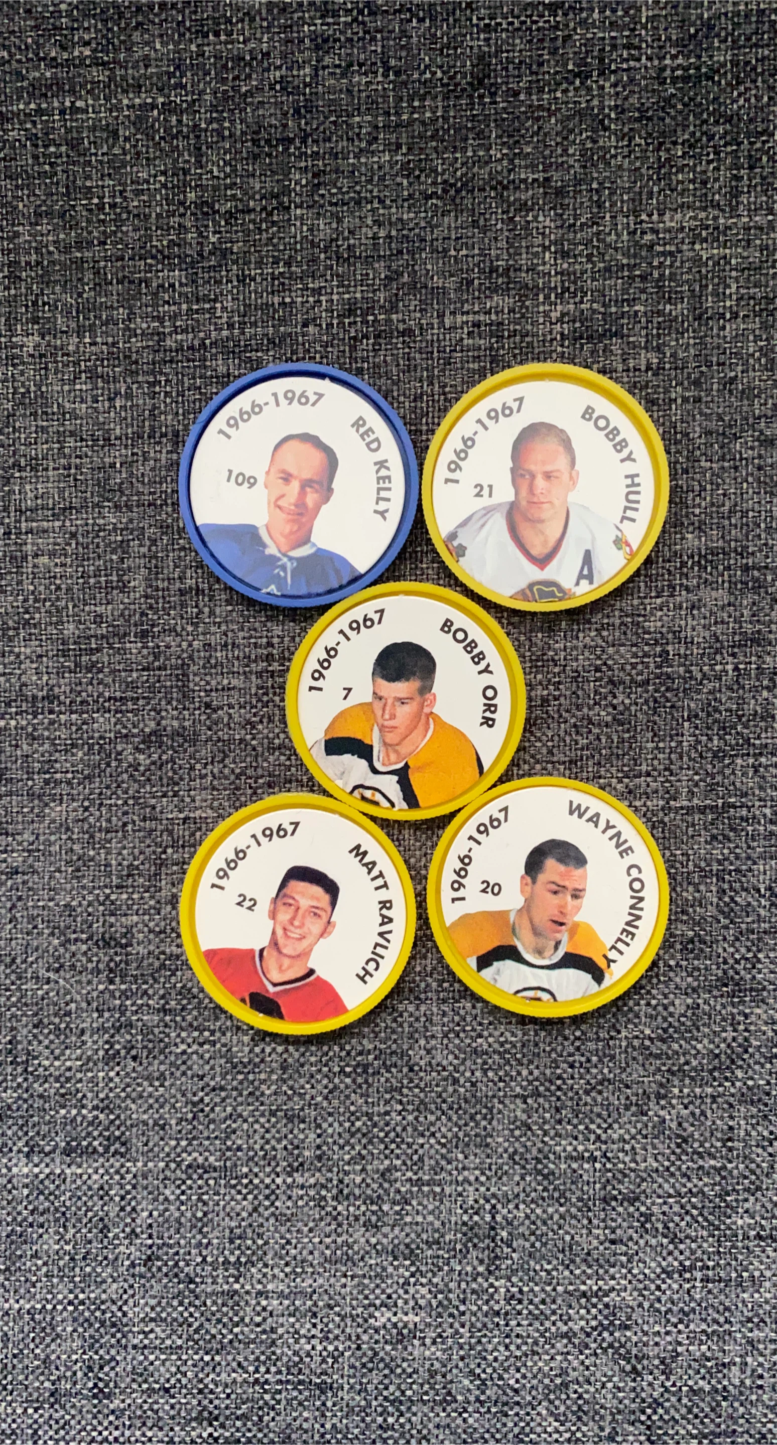 Set of 5 Vintage 1966-1967 NHL Hockey Coin Tokens