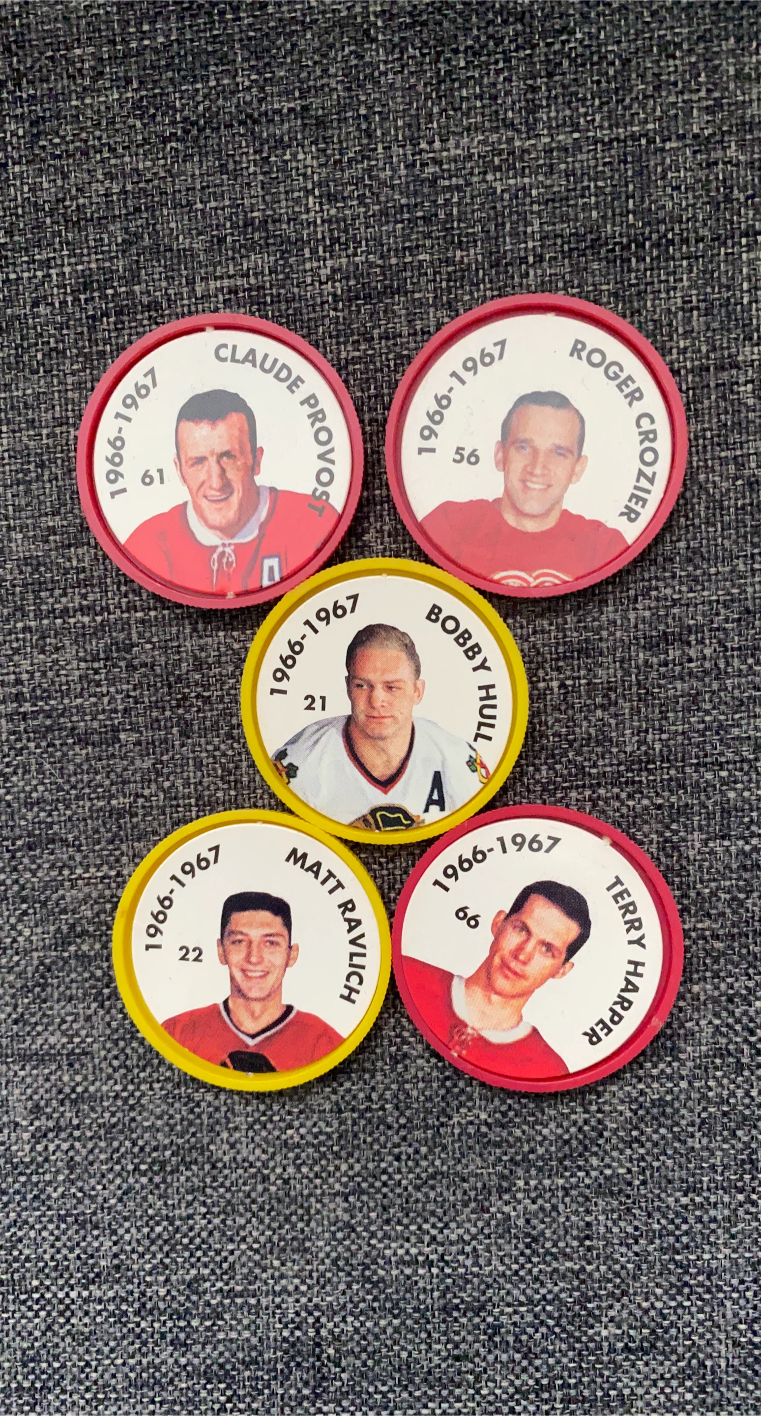 Set of 5 Vintage 1966-1967 NHL Hockey Coin Tokens