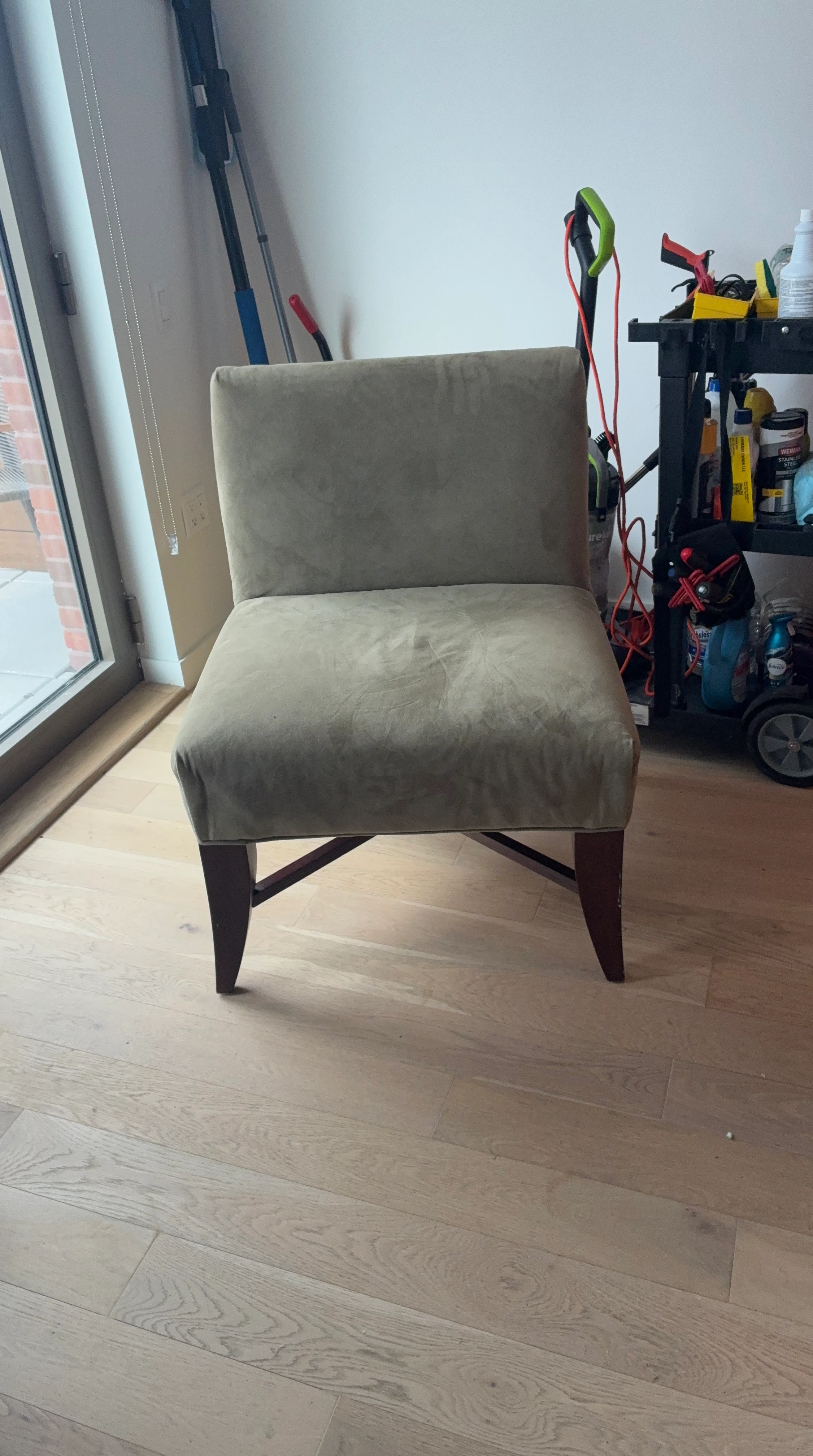 Olive Green Suede Armless Accent Chair