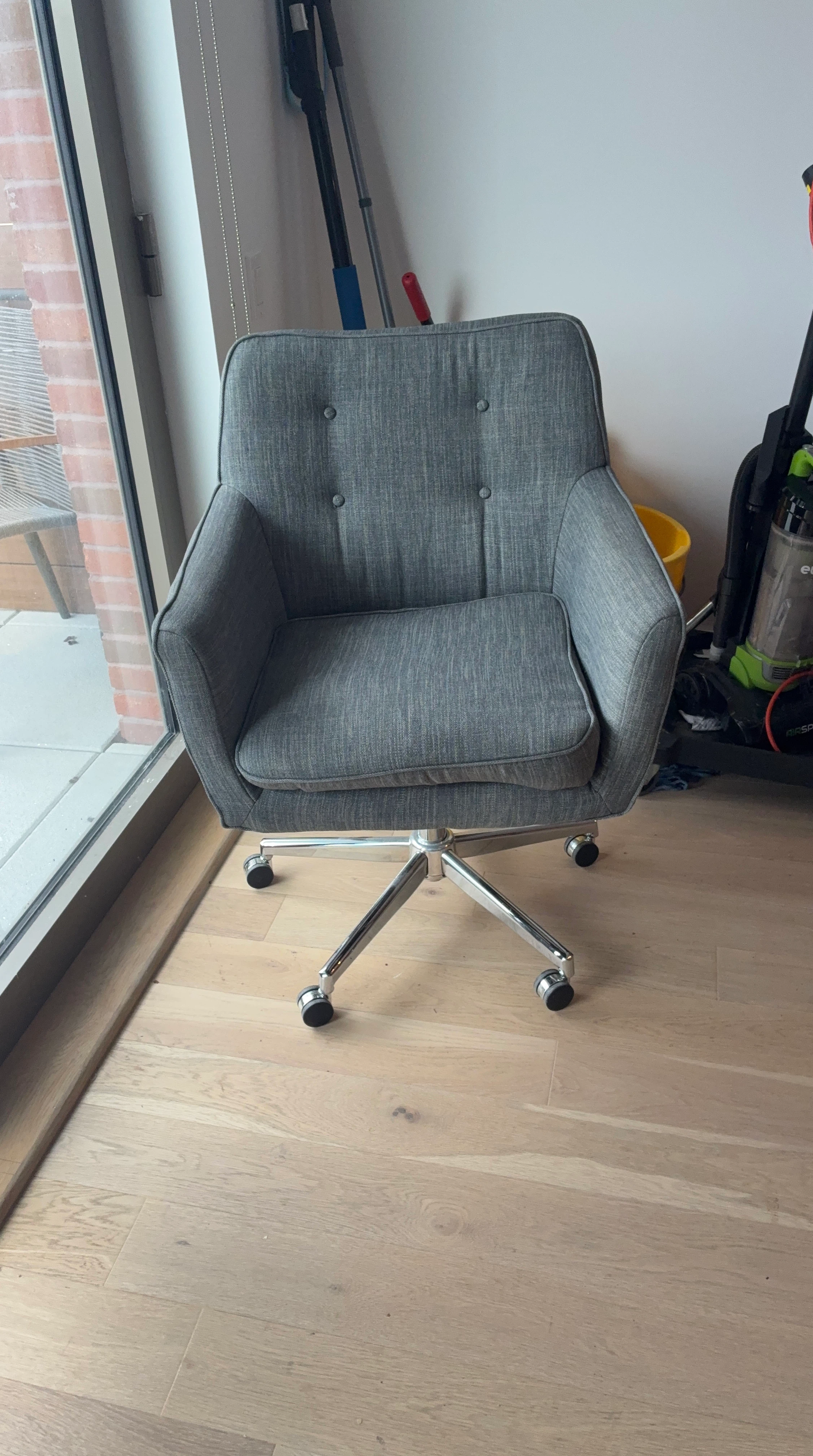 Gray Upholstered Swivel Office Chair