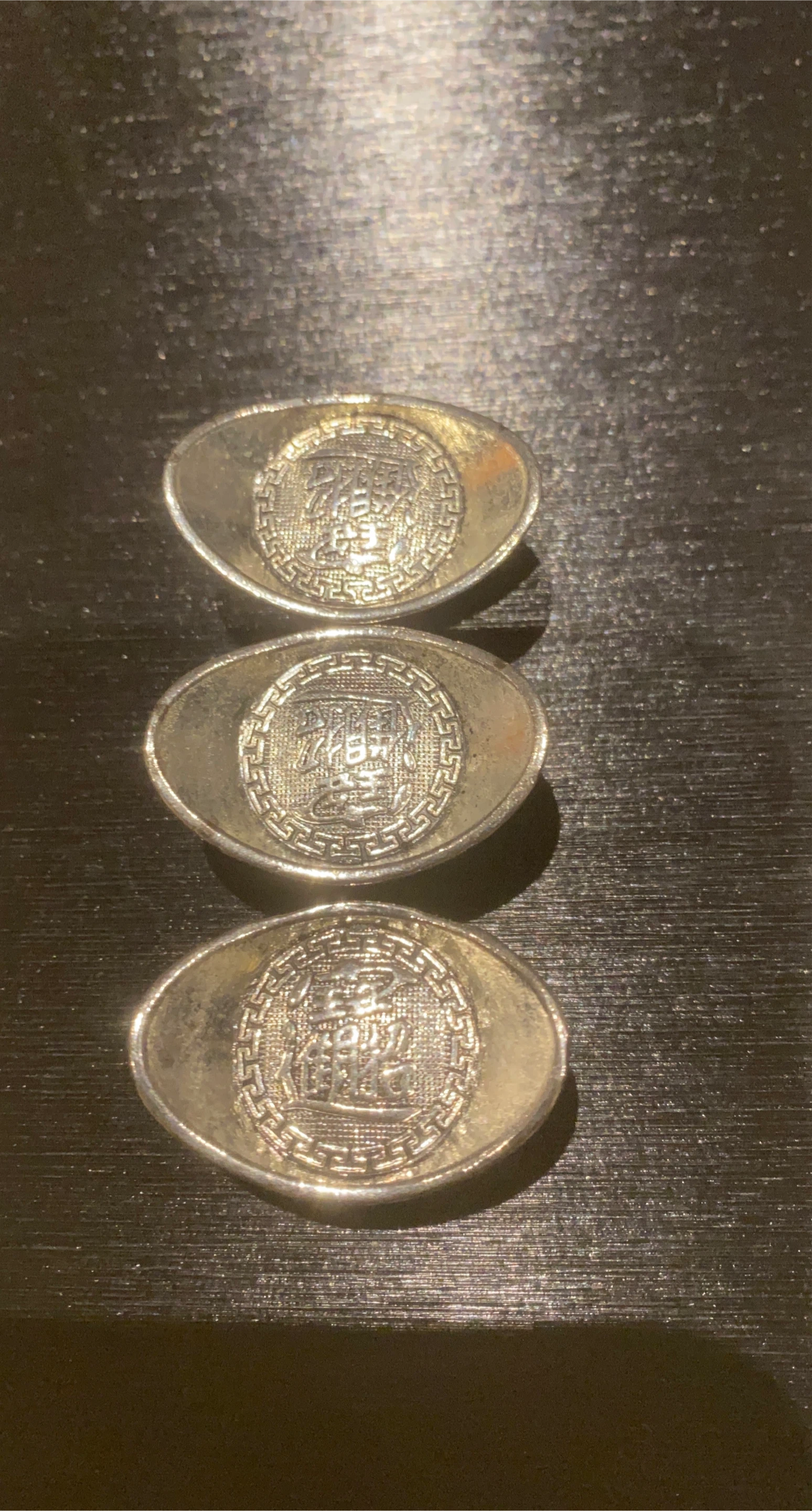 Set of 3 Chinese Silver Yuanbao Ingots