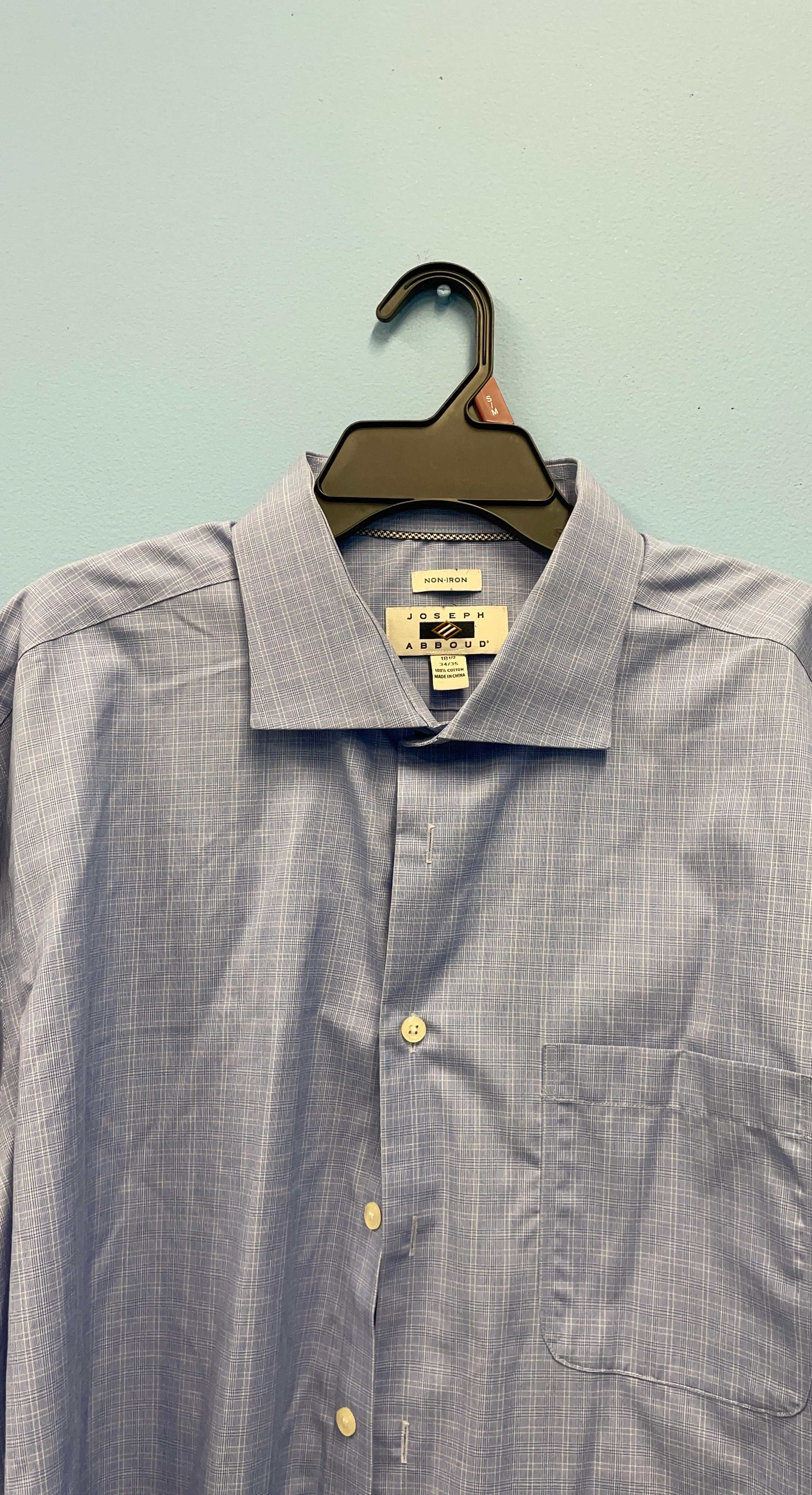 Joseph Abboud Men's Blue Plaid Dress Shirt 18 1/2