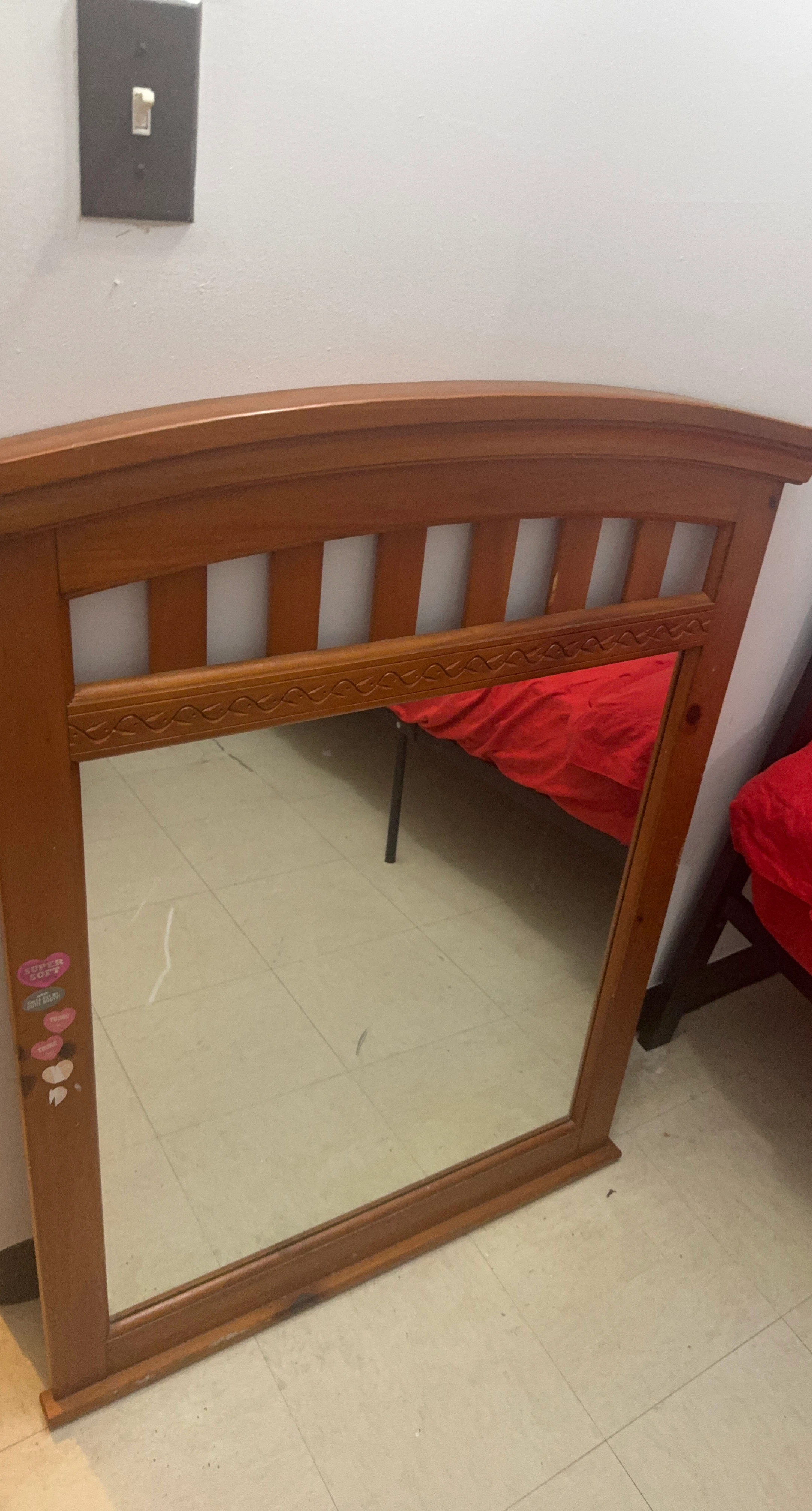 Wooden Wall Mirror with Decorative Frame