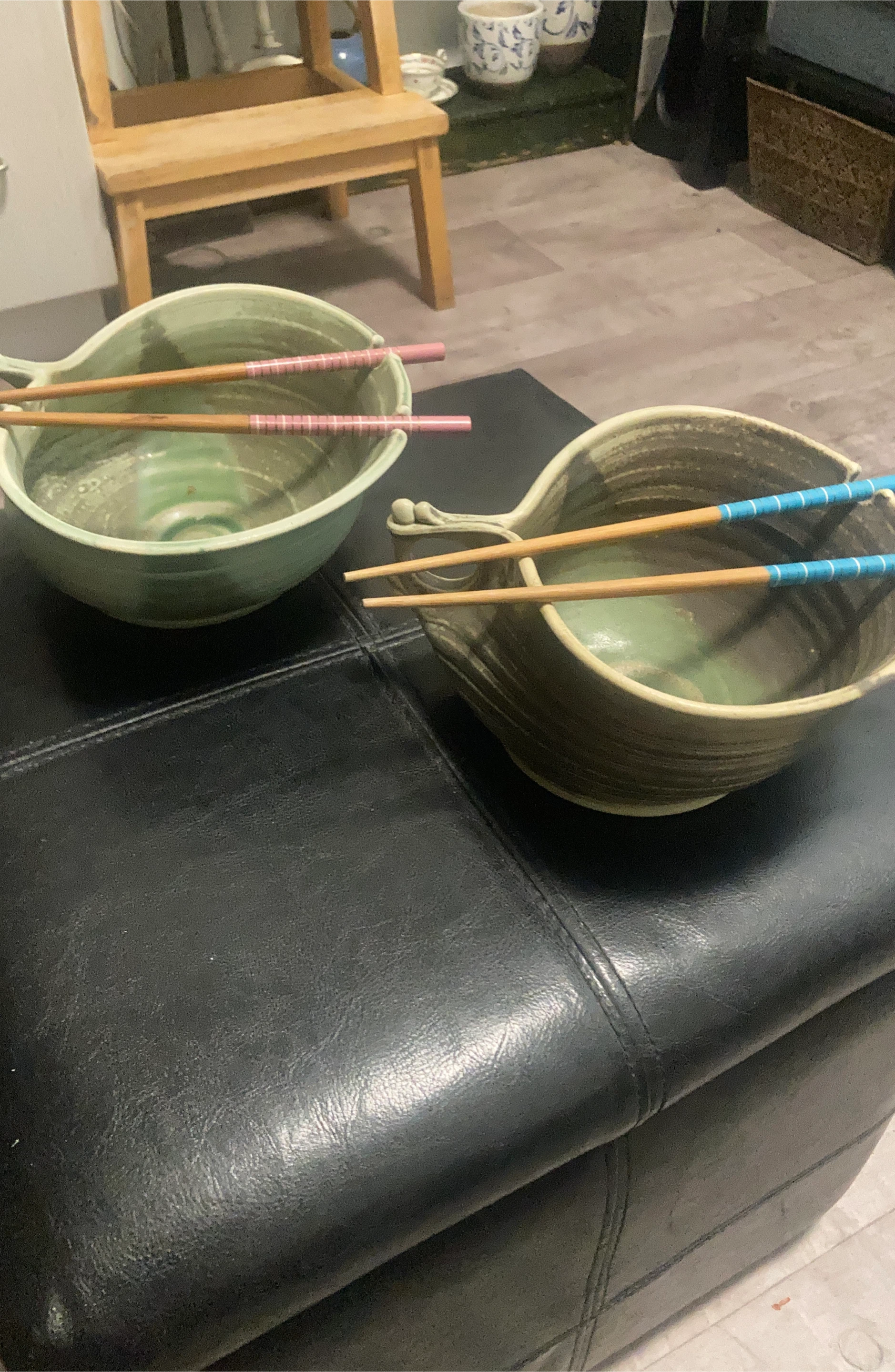 Two Ceramic Noodle Bowls with Chopsticks