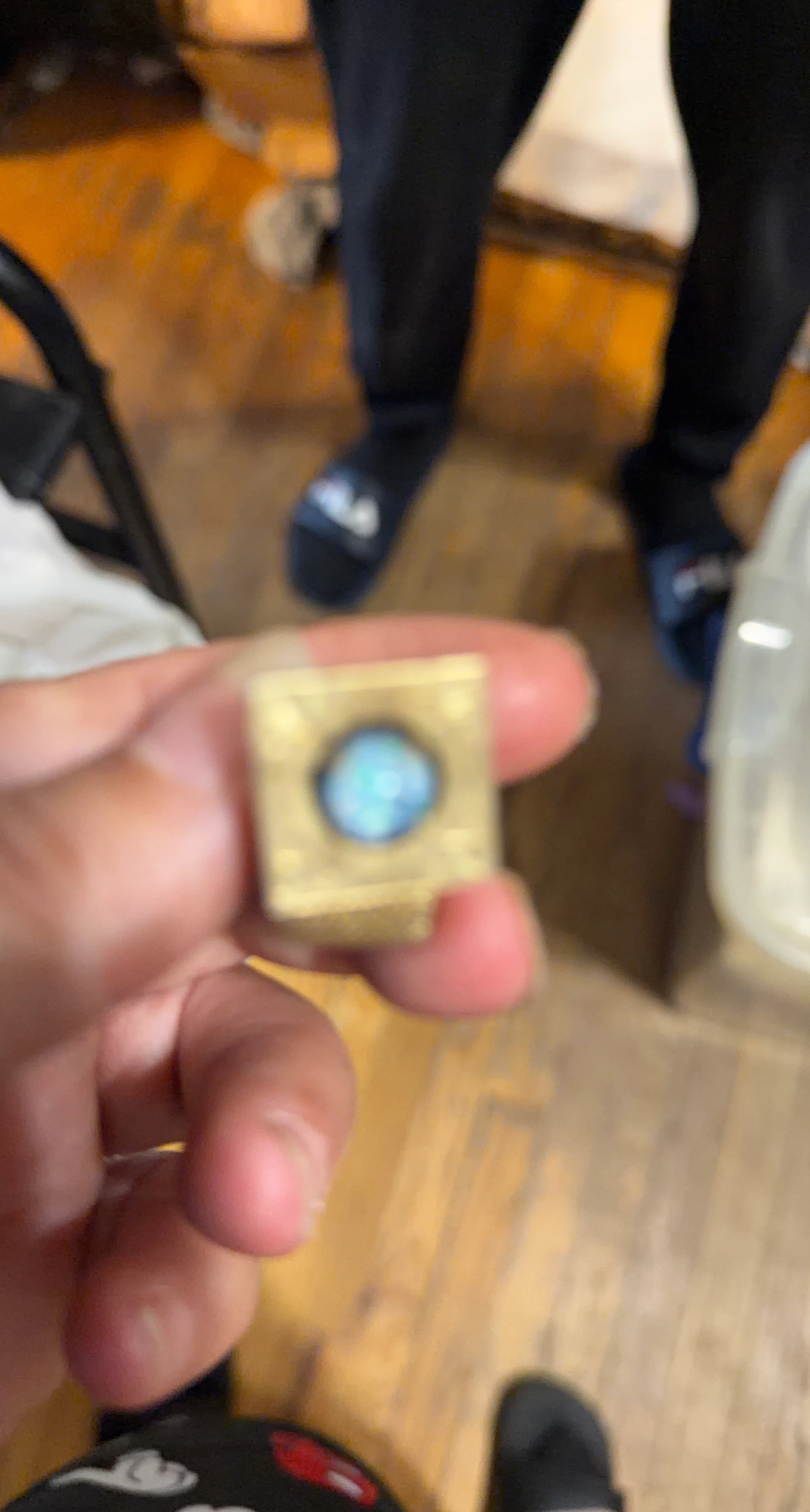 Square Gold Tone Ring with Blue Stone