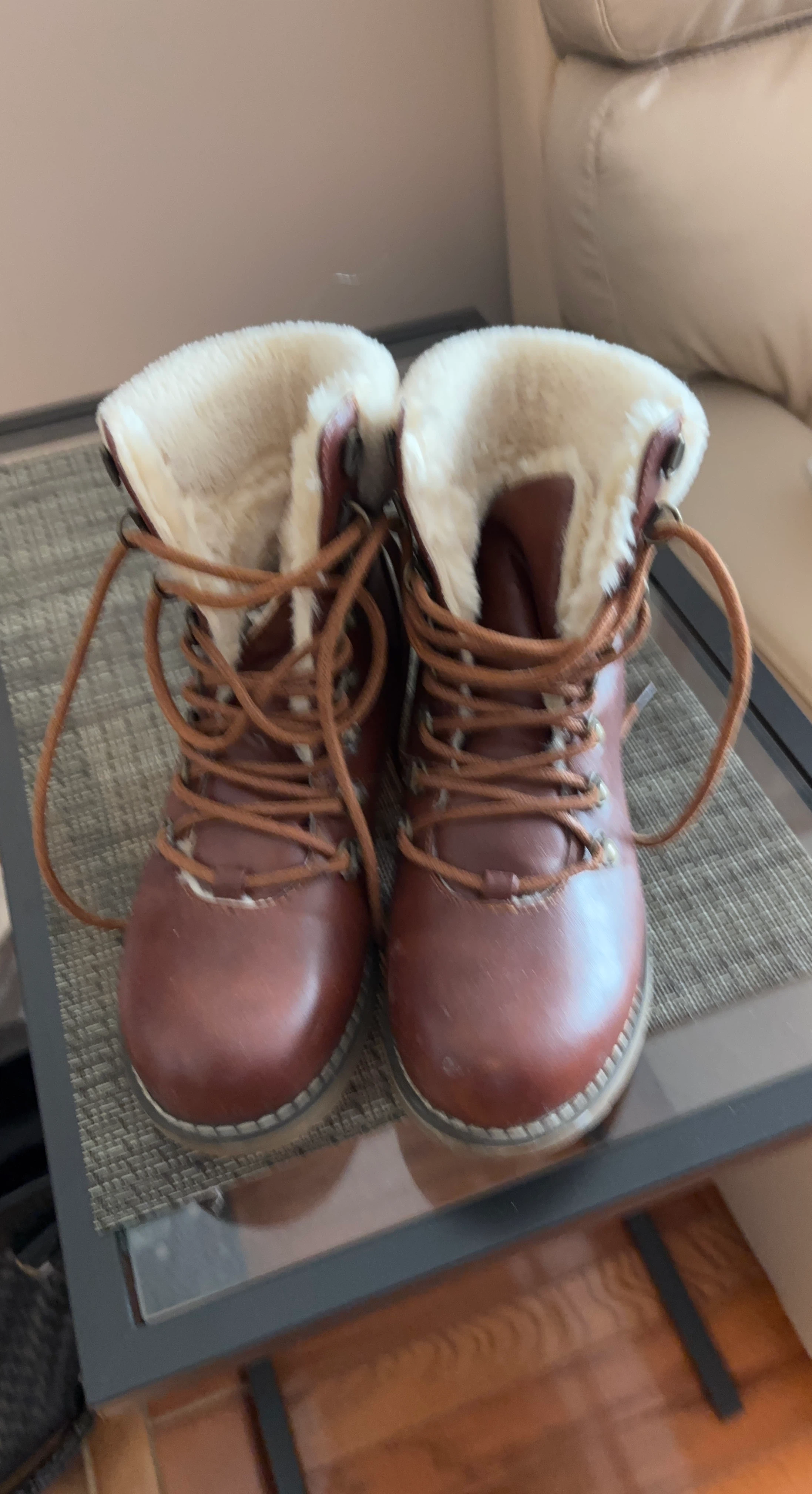 Brown Faux Fur Lined Lace-up Boots