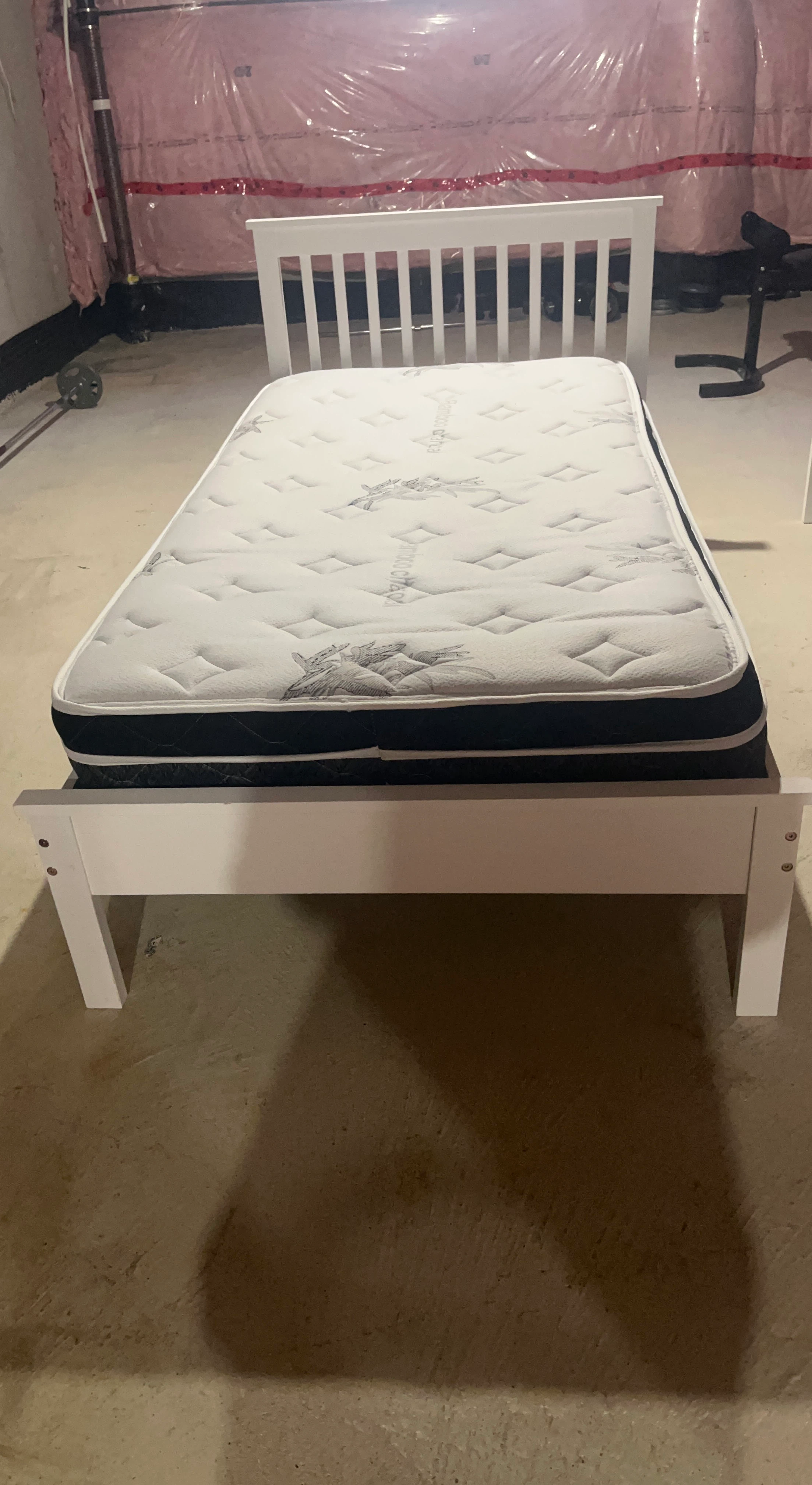 White Single Bed Frame with Mattress