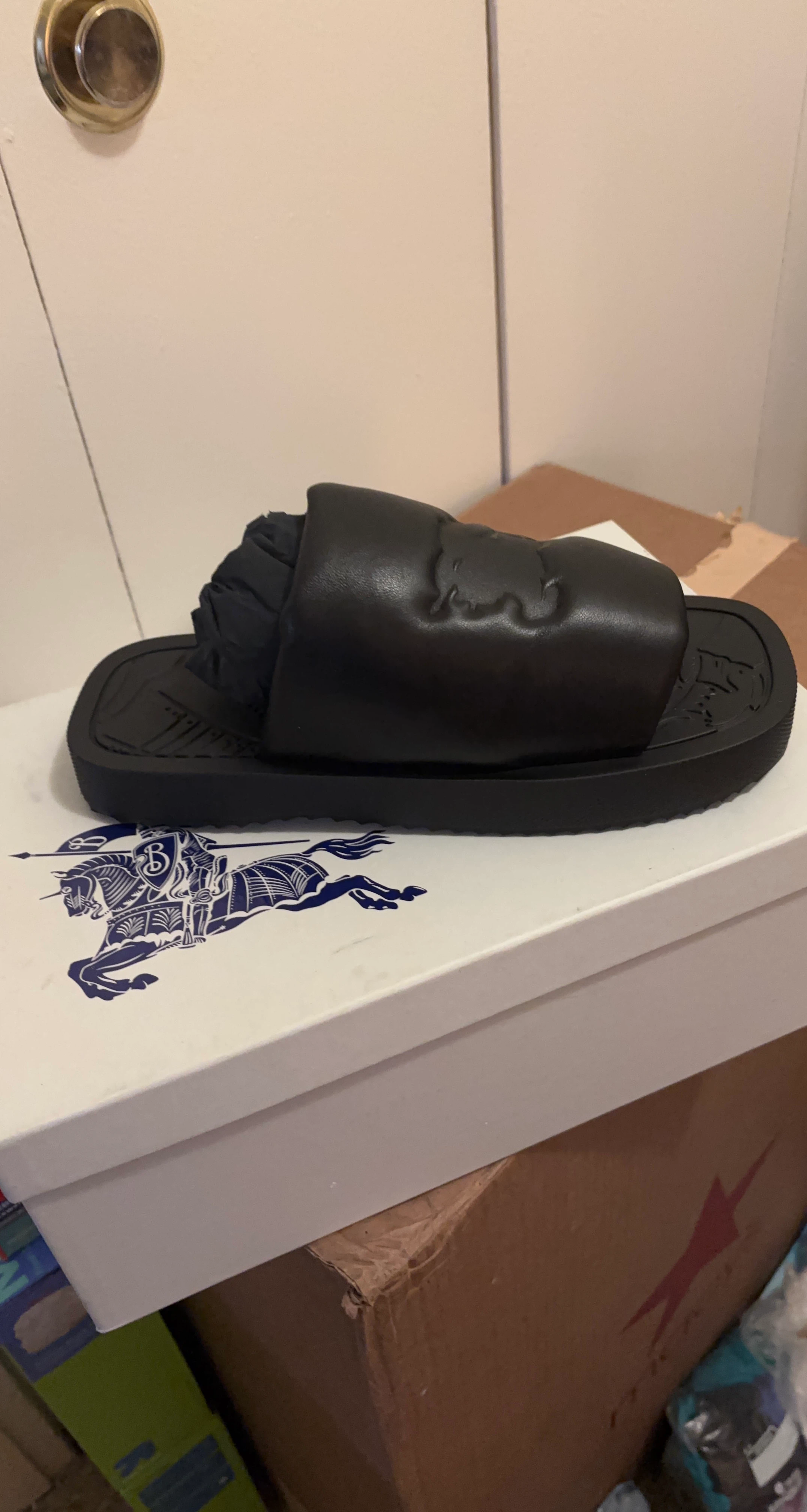 Burberry Black Leather Slides