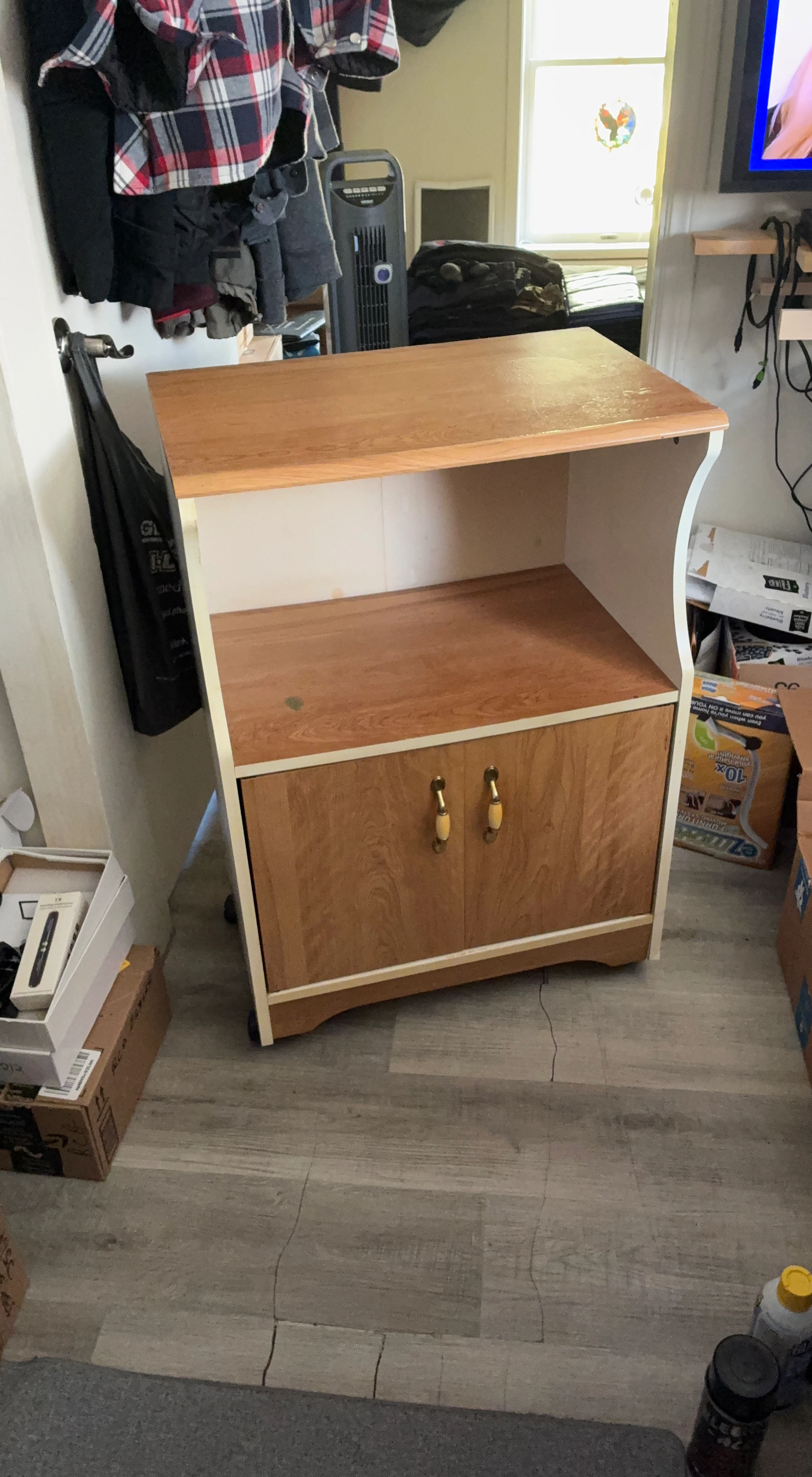 Wooden microwave cart with storage cabinet