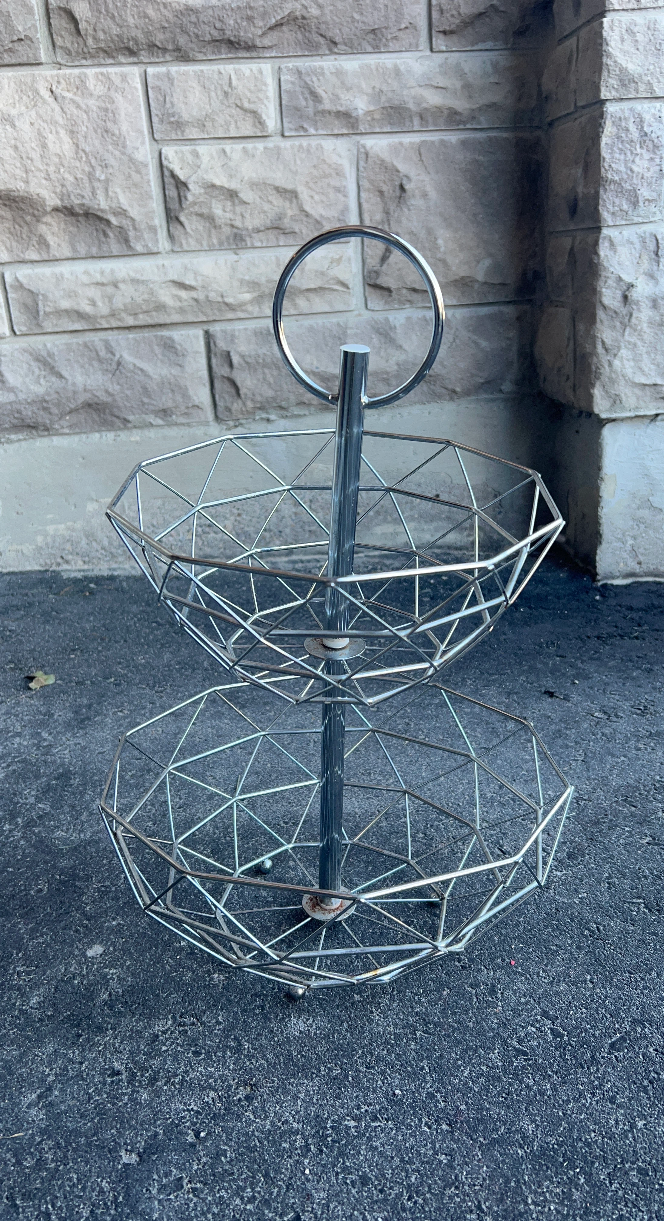 Two-Tier Geometric Metal Fruit Stand